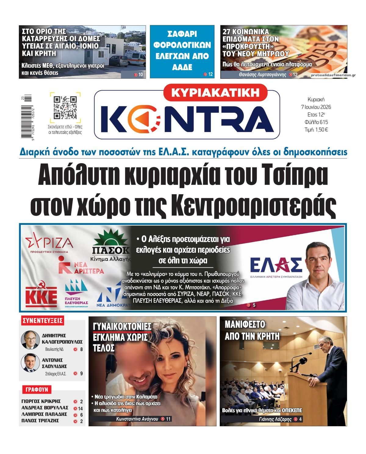 Πρωτοσέλιδο εφημερίδας Kontra News
