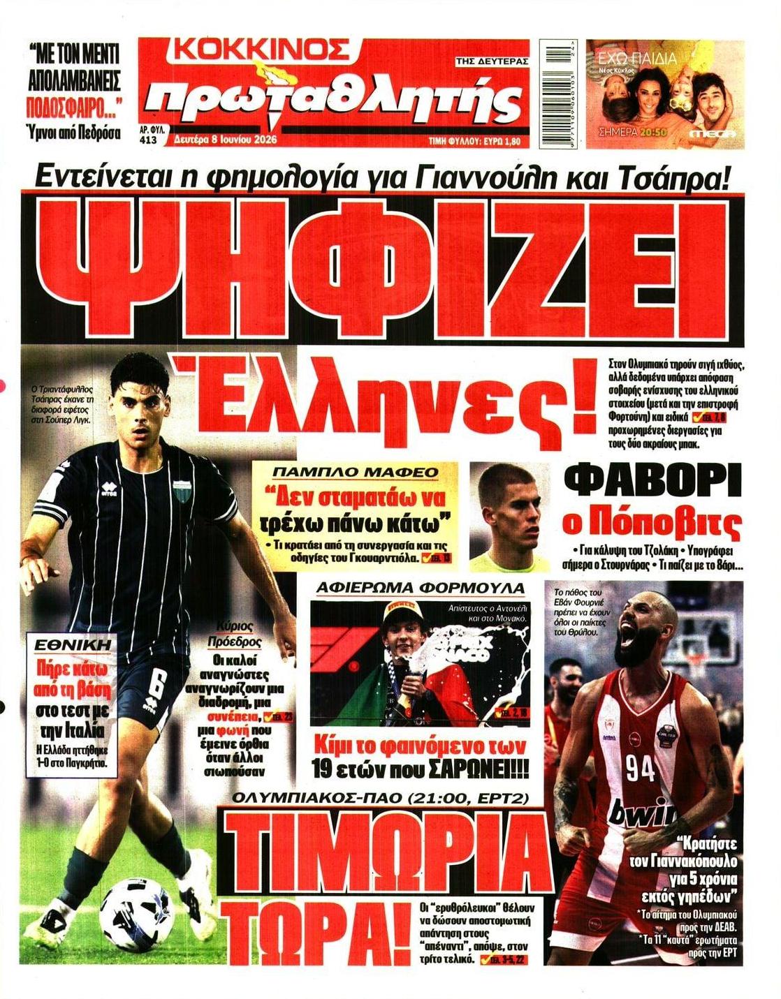 Πρωτοσέλιδο εφημερίδας Κόκκινος Πρωταθλητής