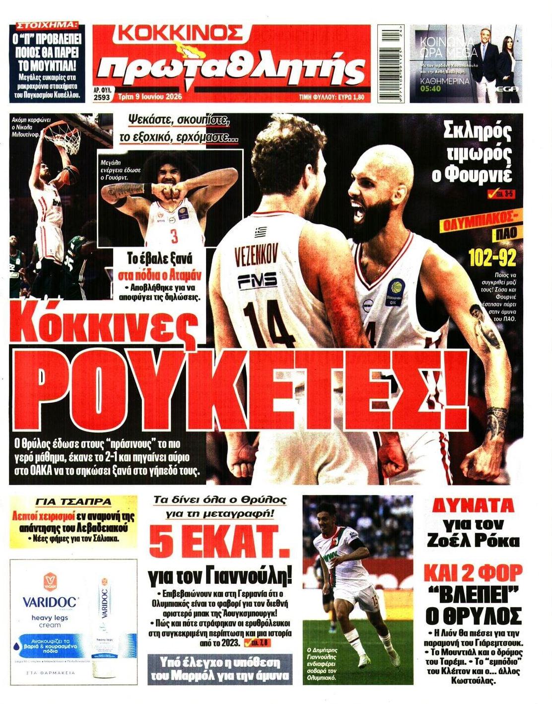 Πρωτοσέλιδο εφημερίδας Κόκκινος Πρωταθλητής