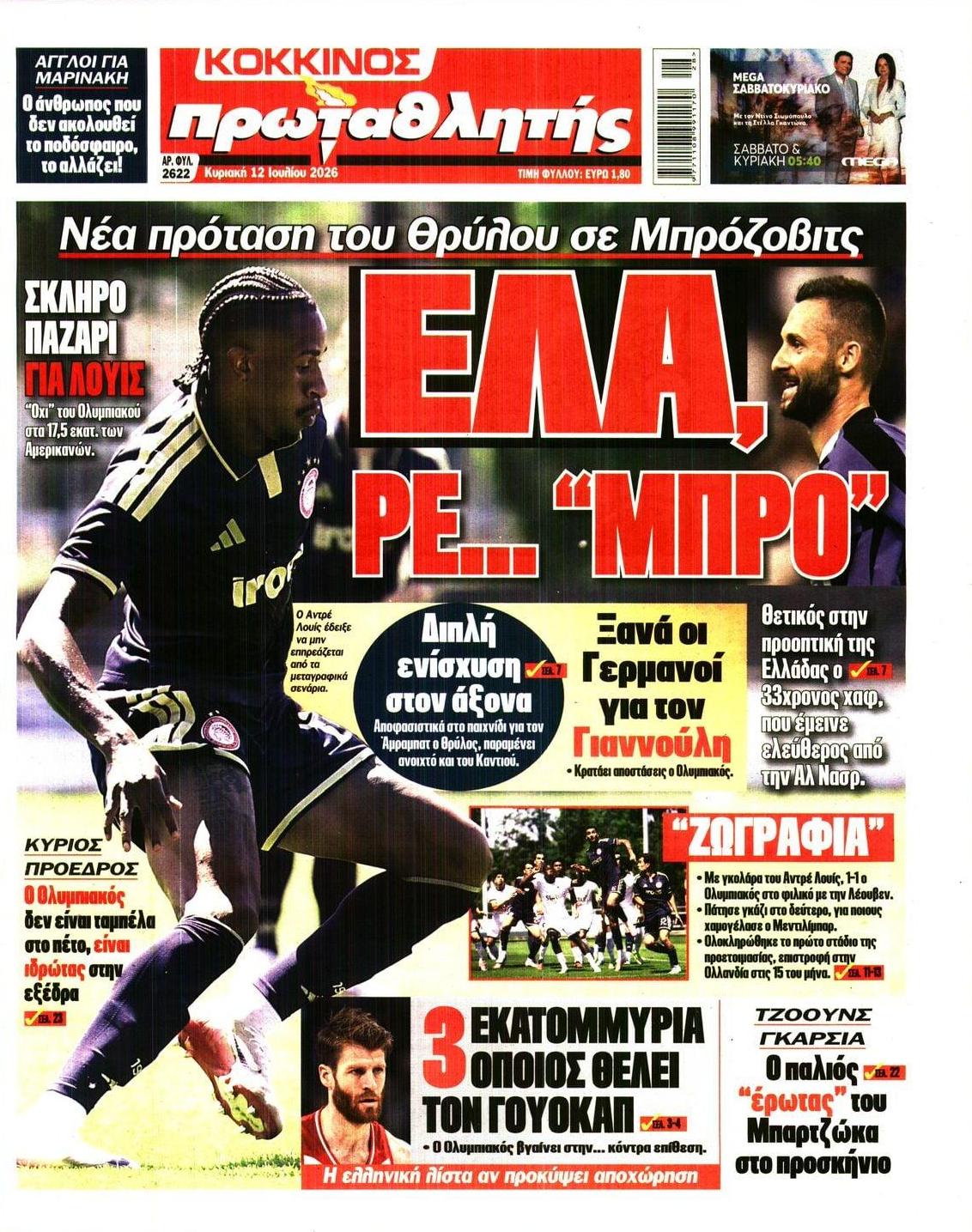 Πρωτοσέλιδο εφημερίδας Κόκκινος Πρωταθλητής