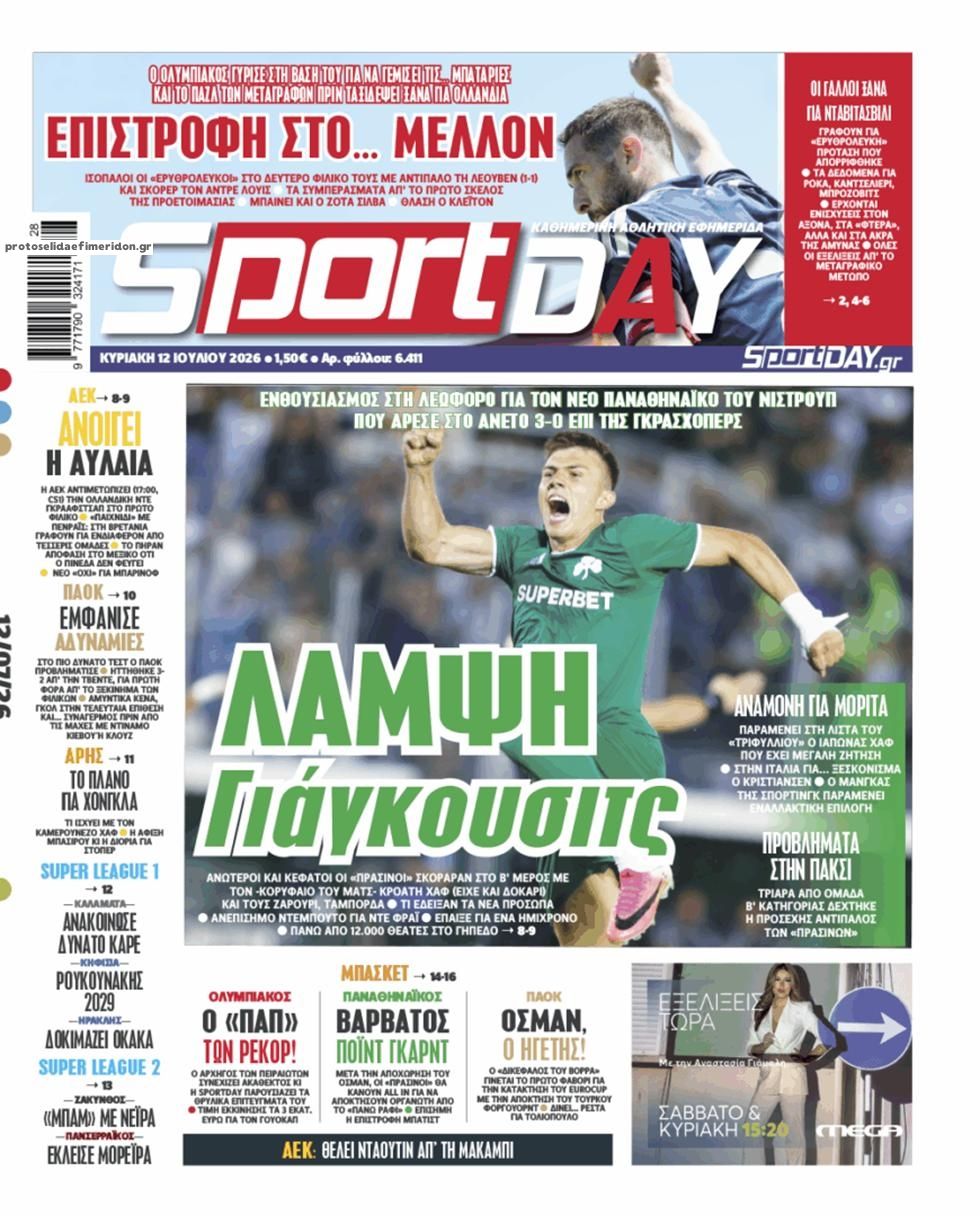 Πρωτοσέλιδο εφημερίδας Sportday