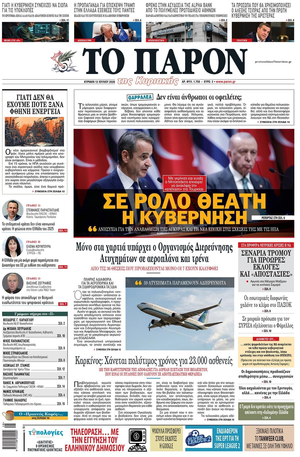 Πρωτοσέλιδο εφημερίδας Το Παρόν