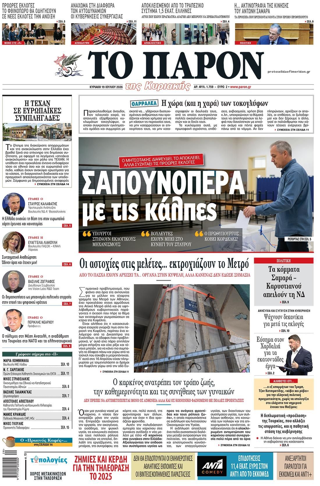 Πρωτοσέλιδο εφημερίδας Το Παρόν