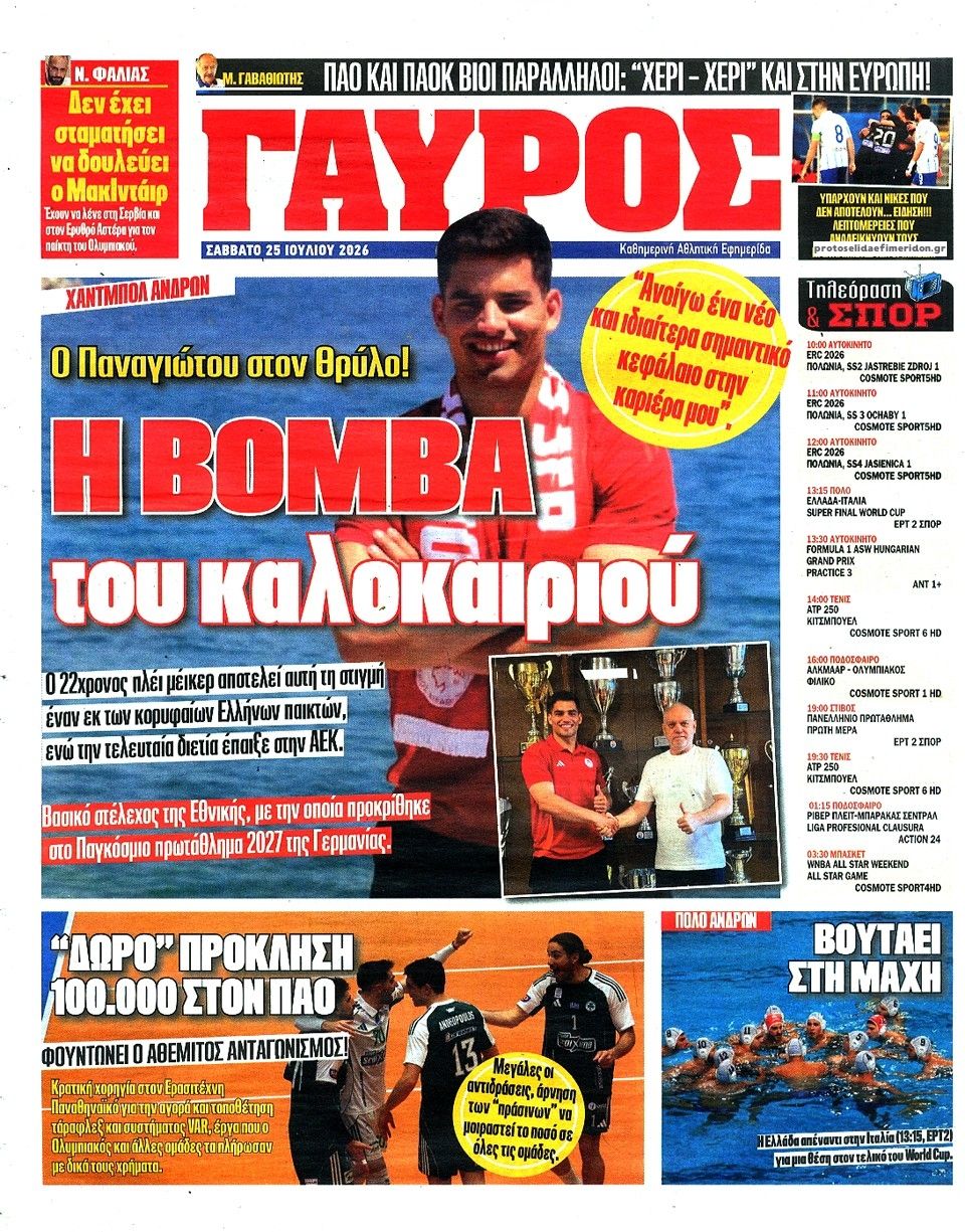 Οπισθόφυλλο εφημερίδας Κόκκινος Πρωταθλητής