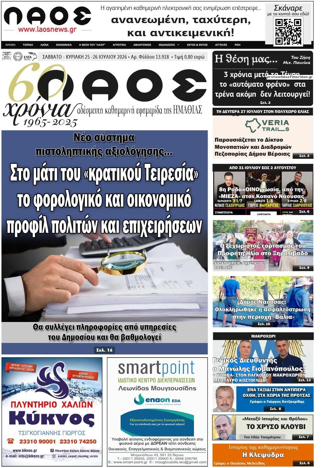 Πρωτοσέλιδο εφημερίδας Λαός Βέροιας