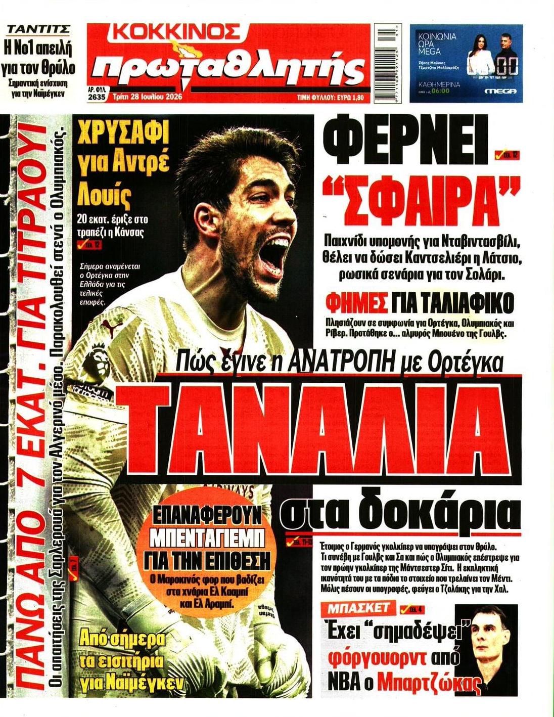 Πρωτοσέλιδο εφημερίδας Κόκκινος Πρωταθλητής