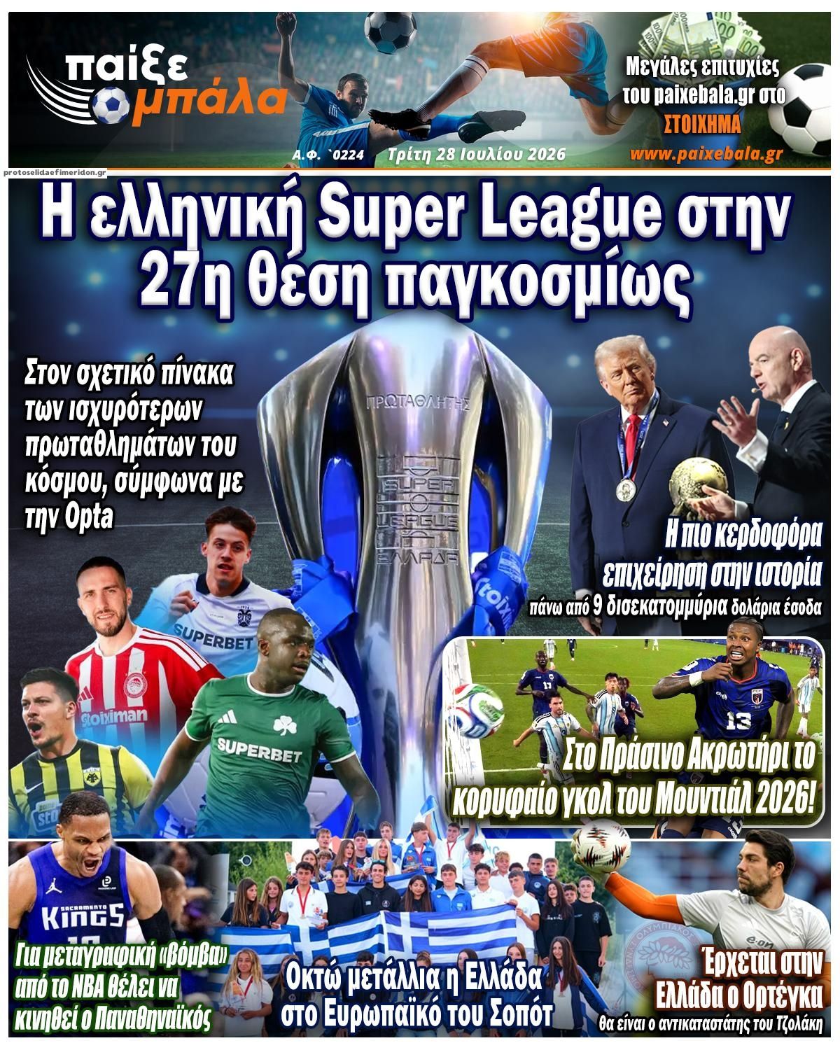 Πρωτοσέλιδο εφημερίδας Παίξε Μπάλα