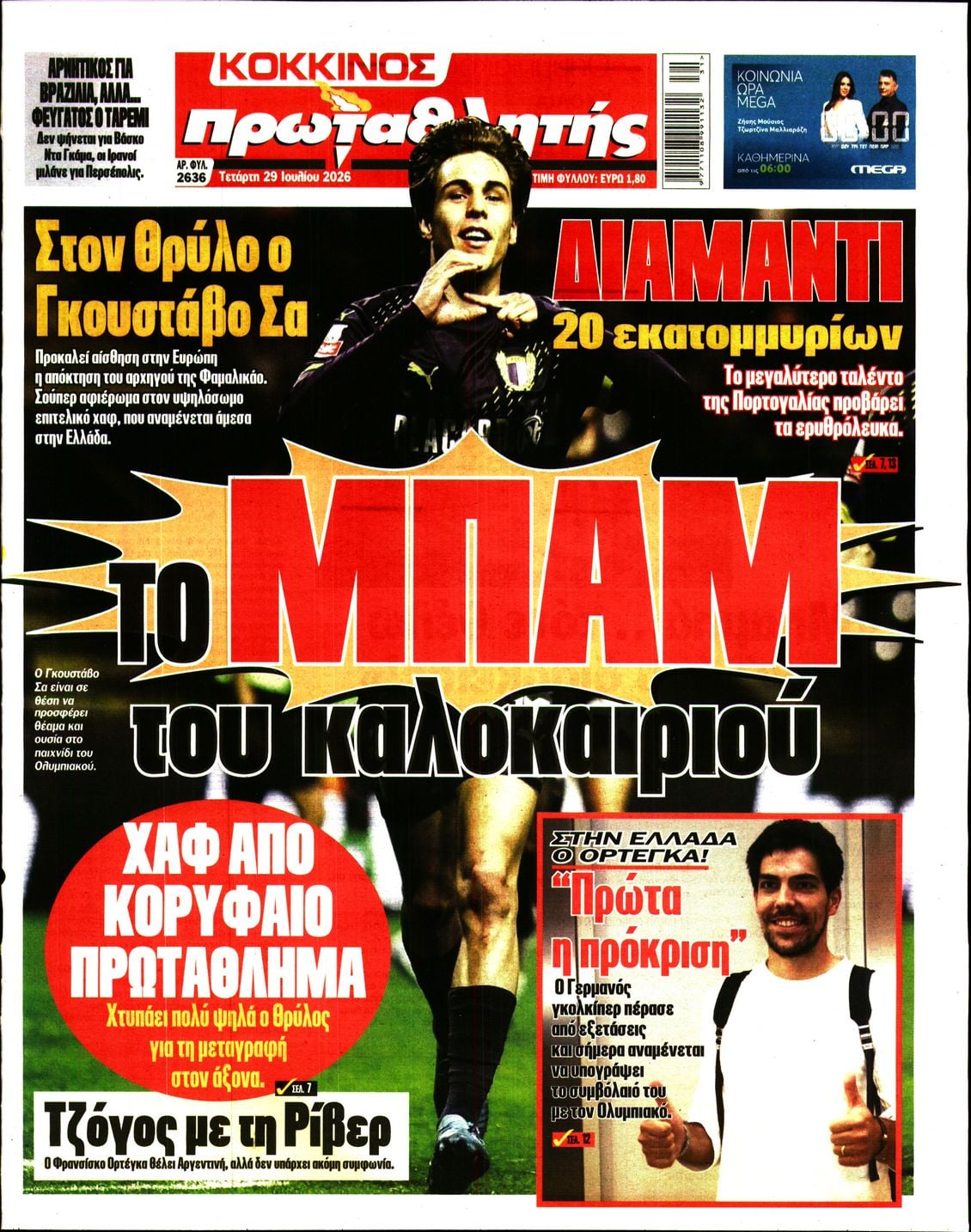 Πρωτοσέλιδο εφημερίδας Κόκκινος Πρωταθλητής
