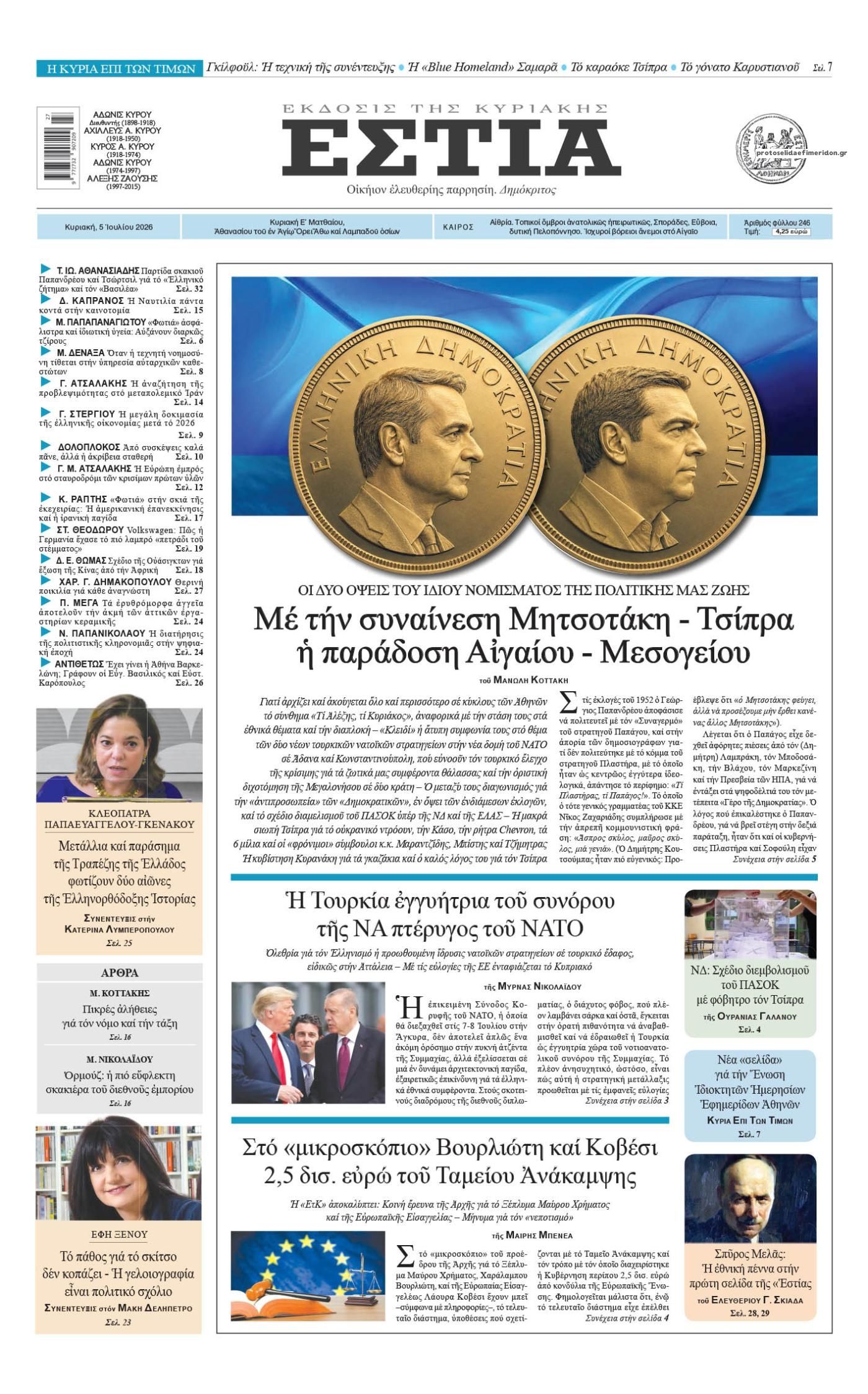 Πρωτοσέλιδο εφημερίδας Εστία