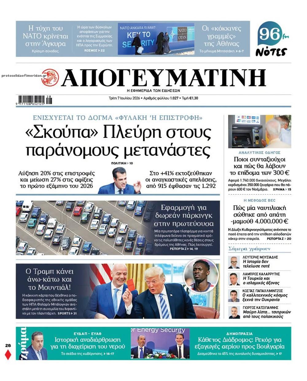 Πρωτοσέλιδο εφημερίδας Απογευματινή