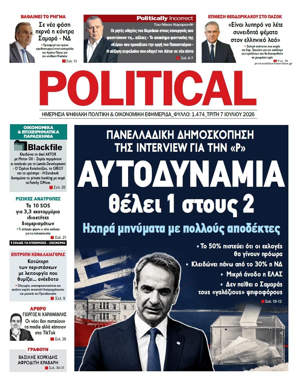Πρωτοσέλιδο εφημερίδας Political
