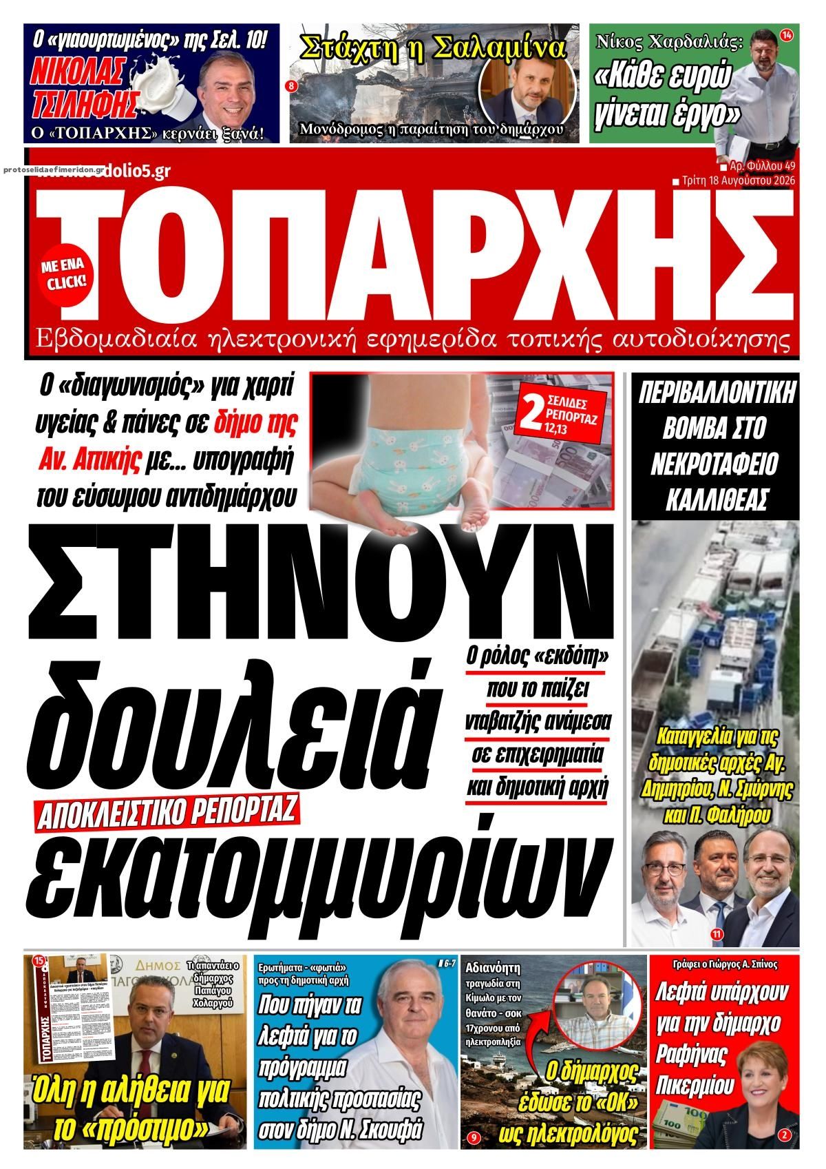 Πρωτοσέλιδο εφημερίδας Τοπάρχης 19/08/2026