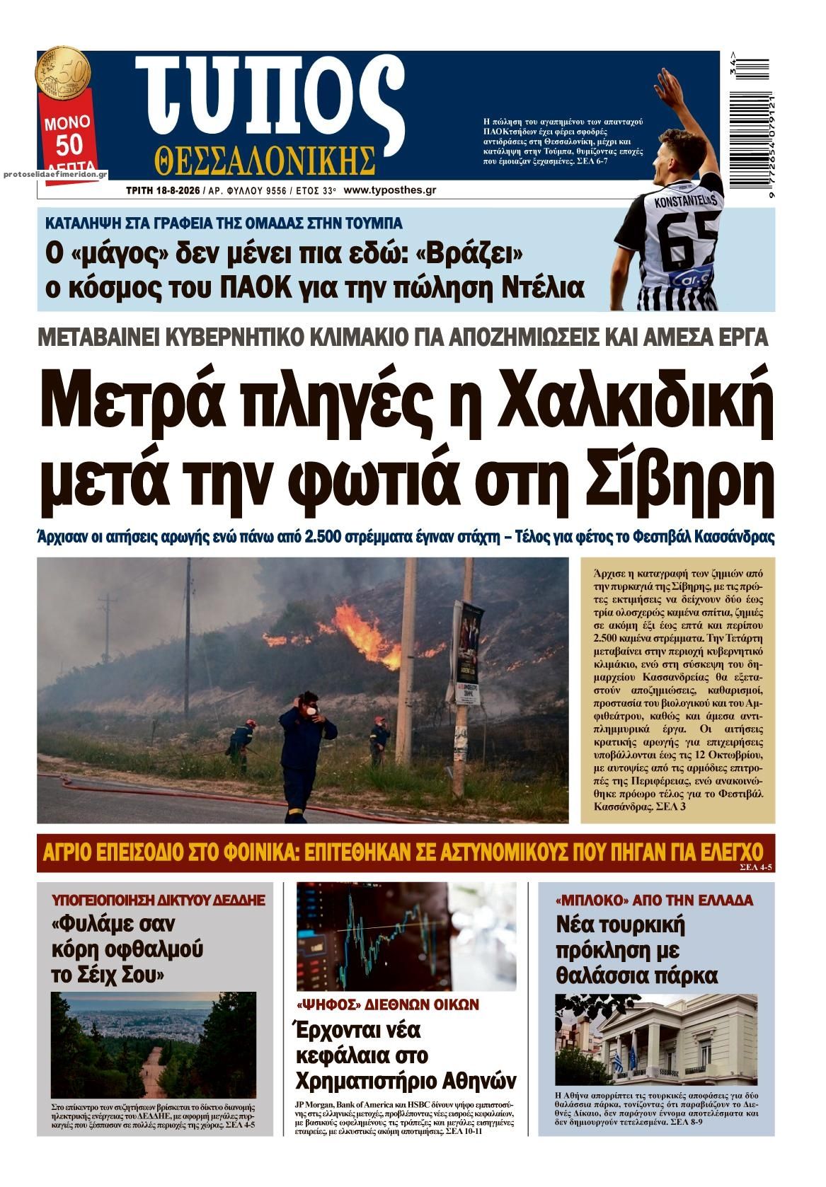 Πρωτοσέλιδο εφημερίδας Τύπος Θεσσαλονίκης 19/08/2026