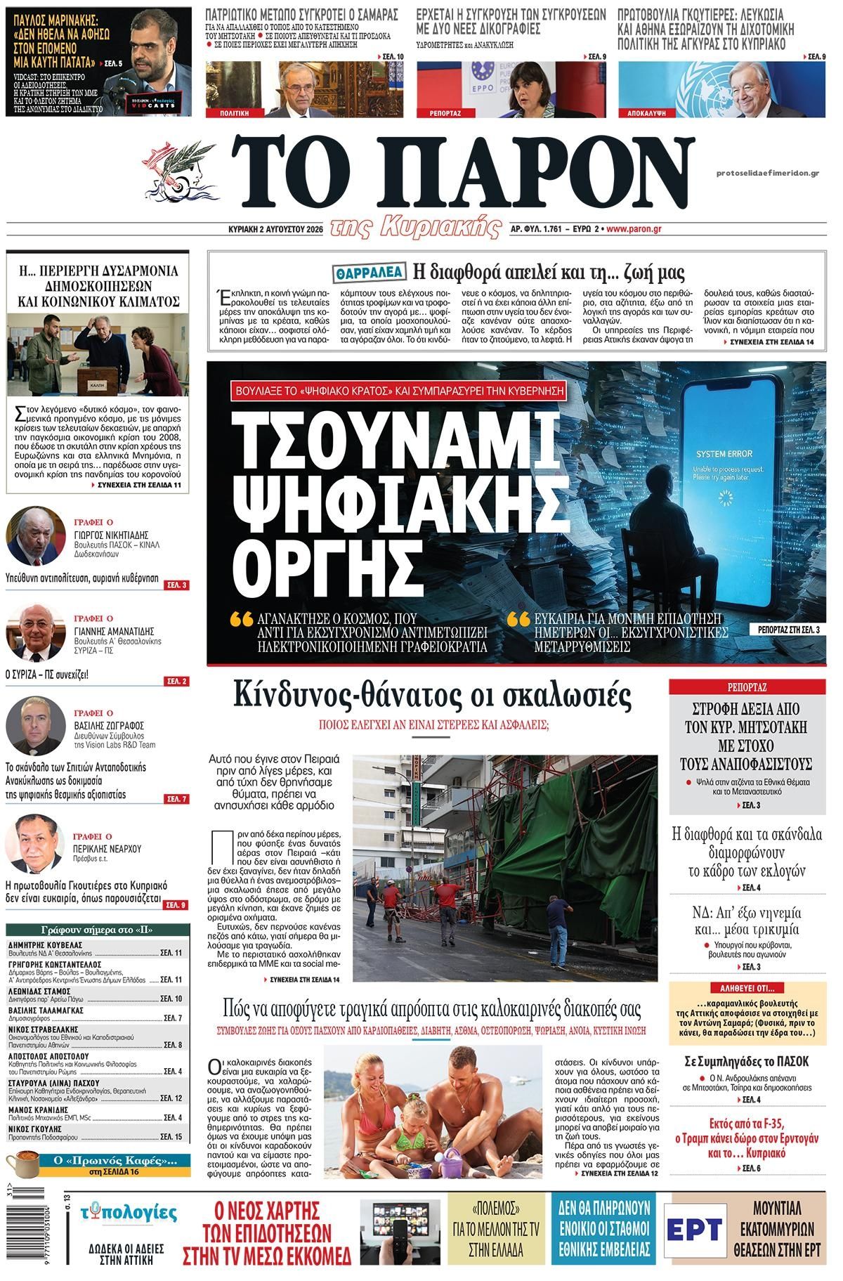 Πρωτοσέλιδο εφημερίδας Το Παρόν