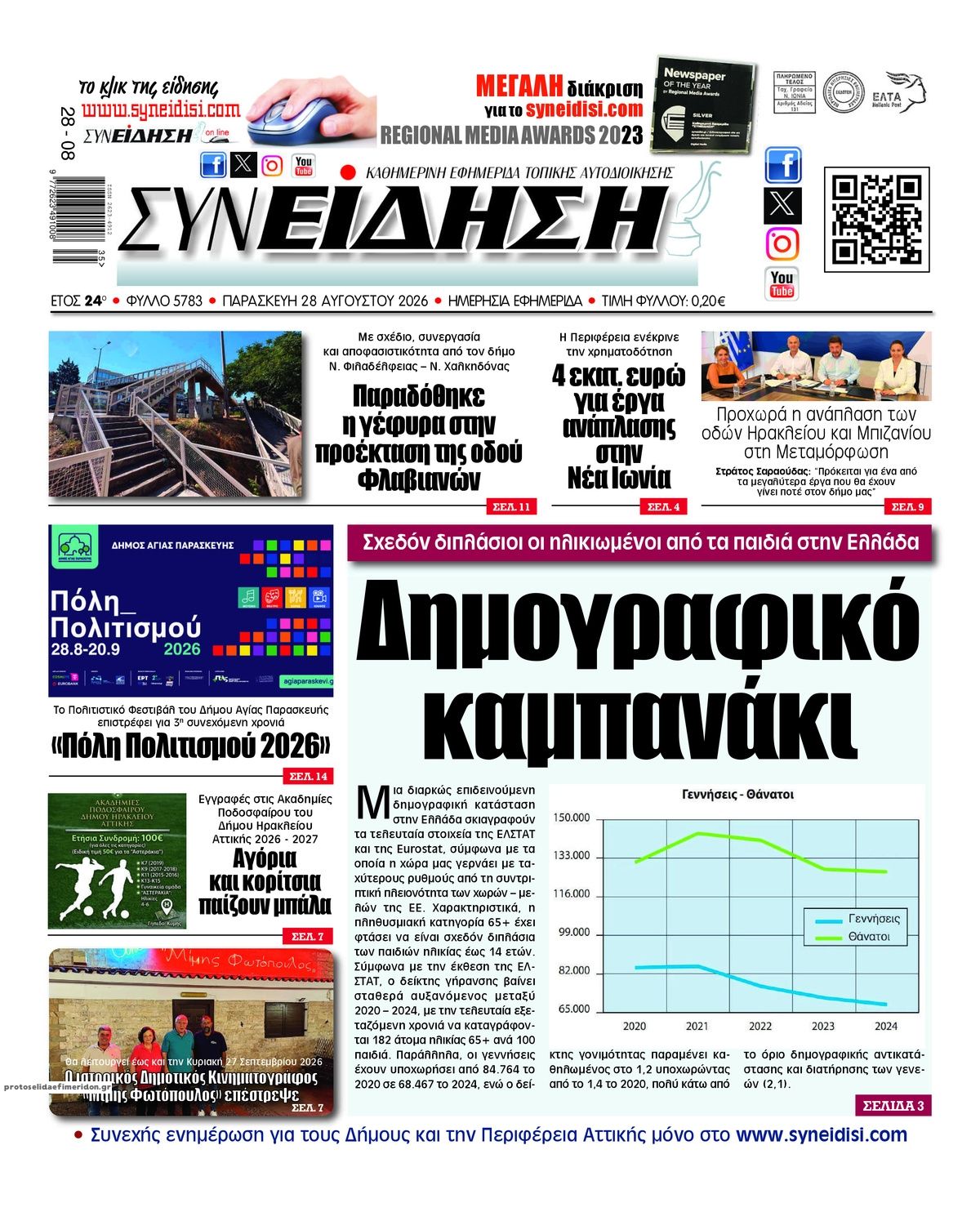 Πρωτοσέλιδο εφημερίδας Συνείδηση 30/08/2026