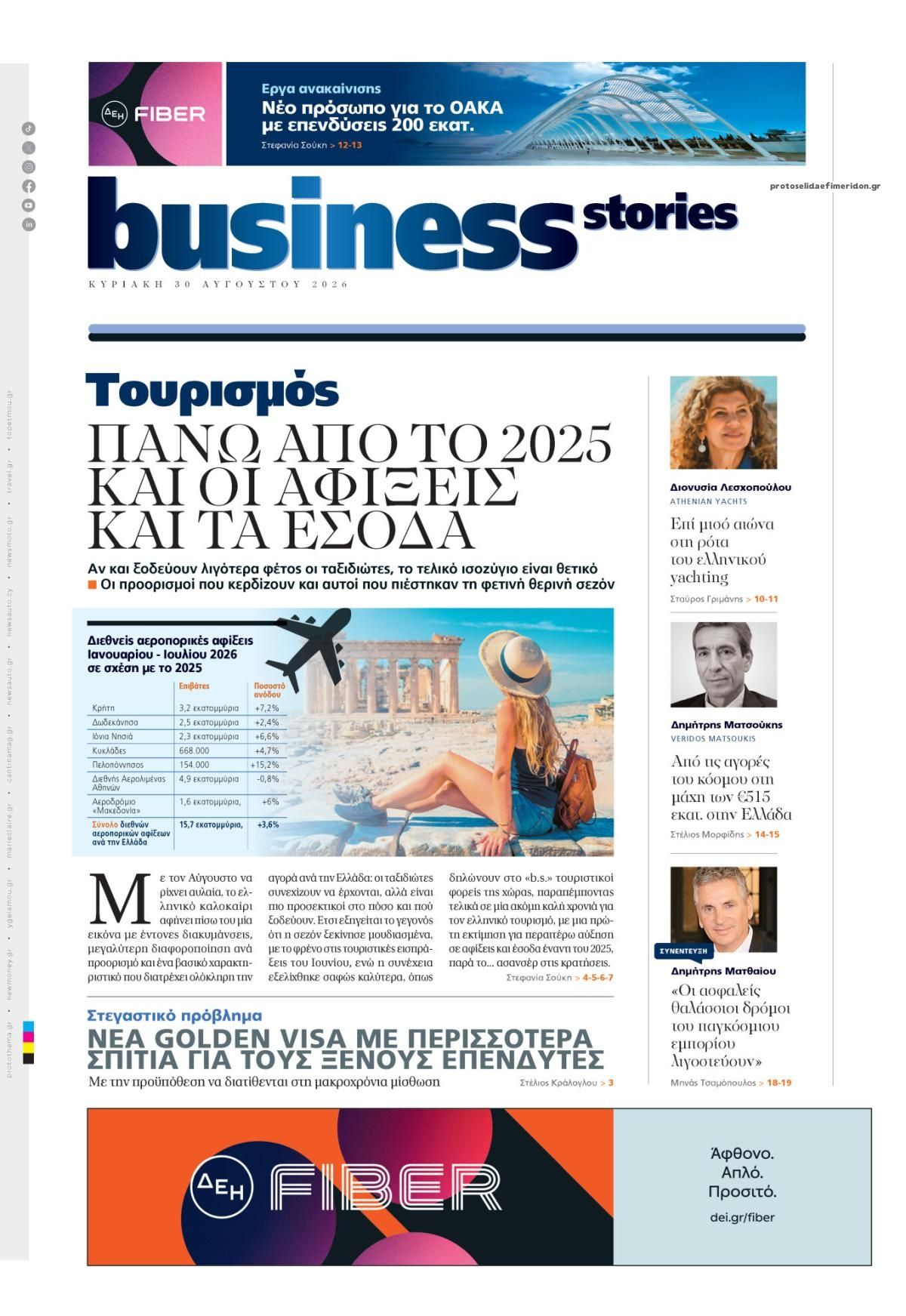 Πρωτοσέλιδο εφημερίδας ΠΡΩΤΟ ΘΕΜΑ - BUSINESS STORIES 01/09/2026