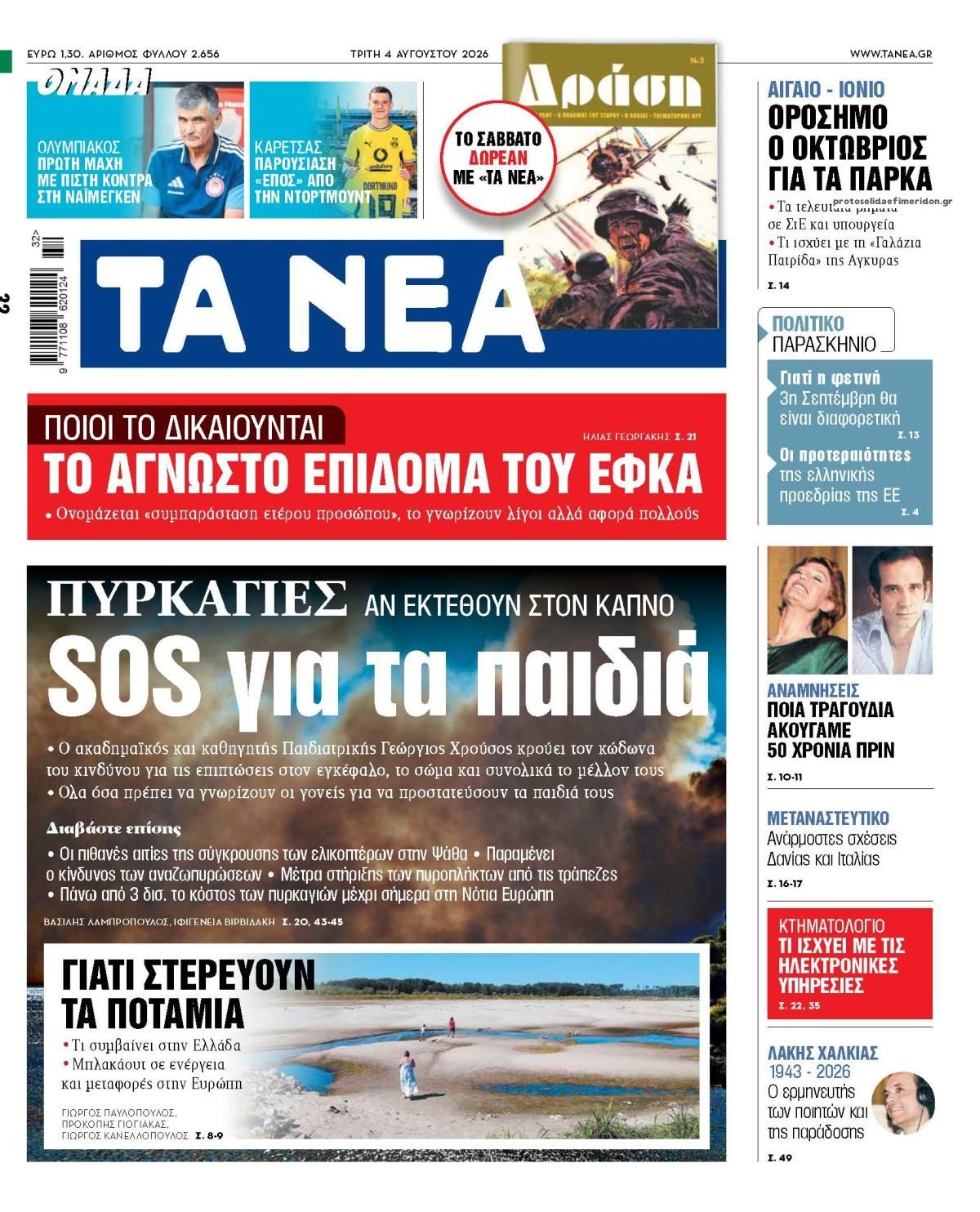 Πρωτοσέλιδο εφημερίδας Τα Νέα