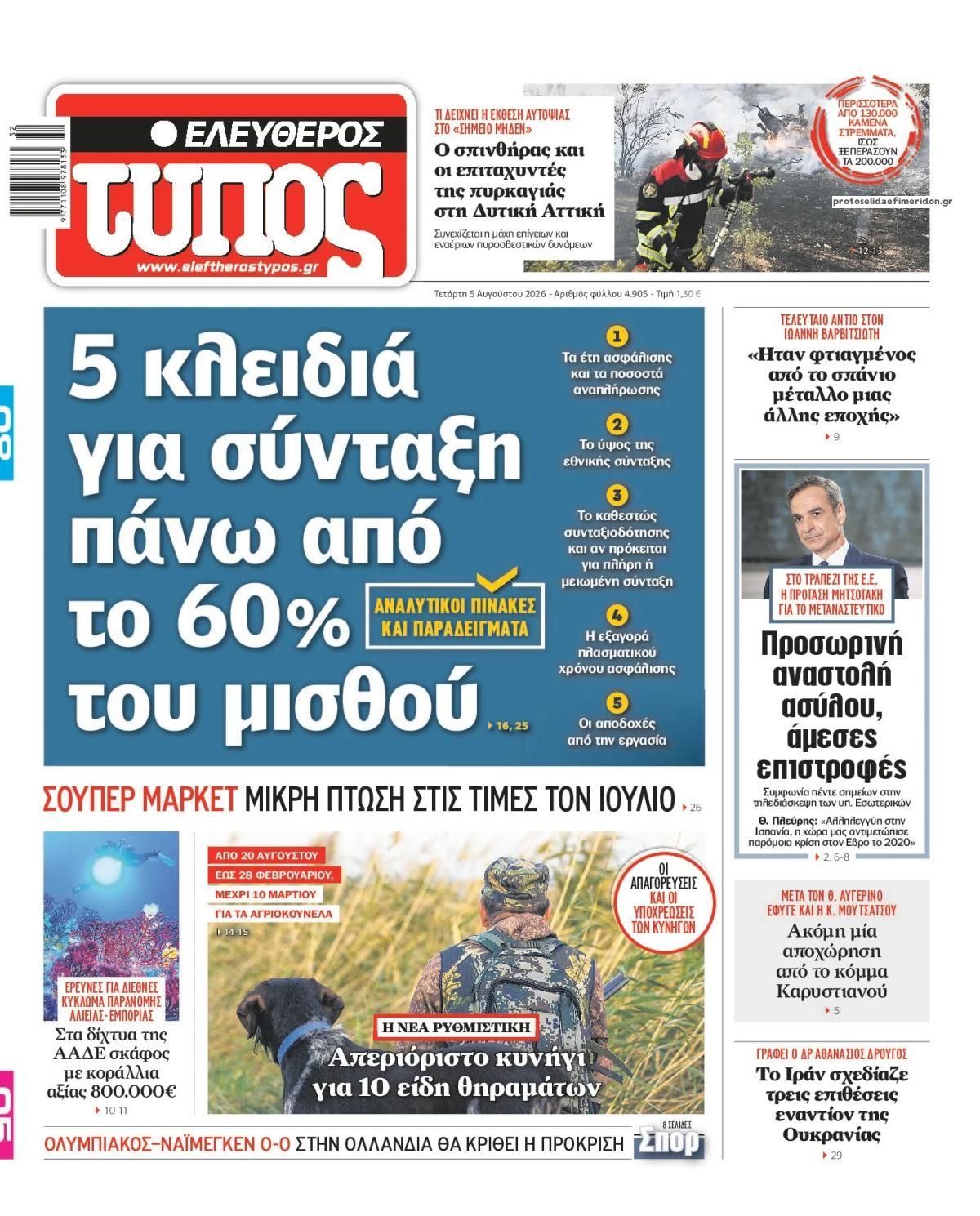 Πρωτοσέλιδο εφημερίδας Ελεύθερος Τύπος