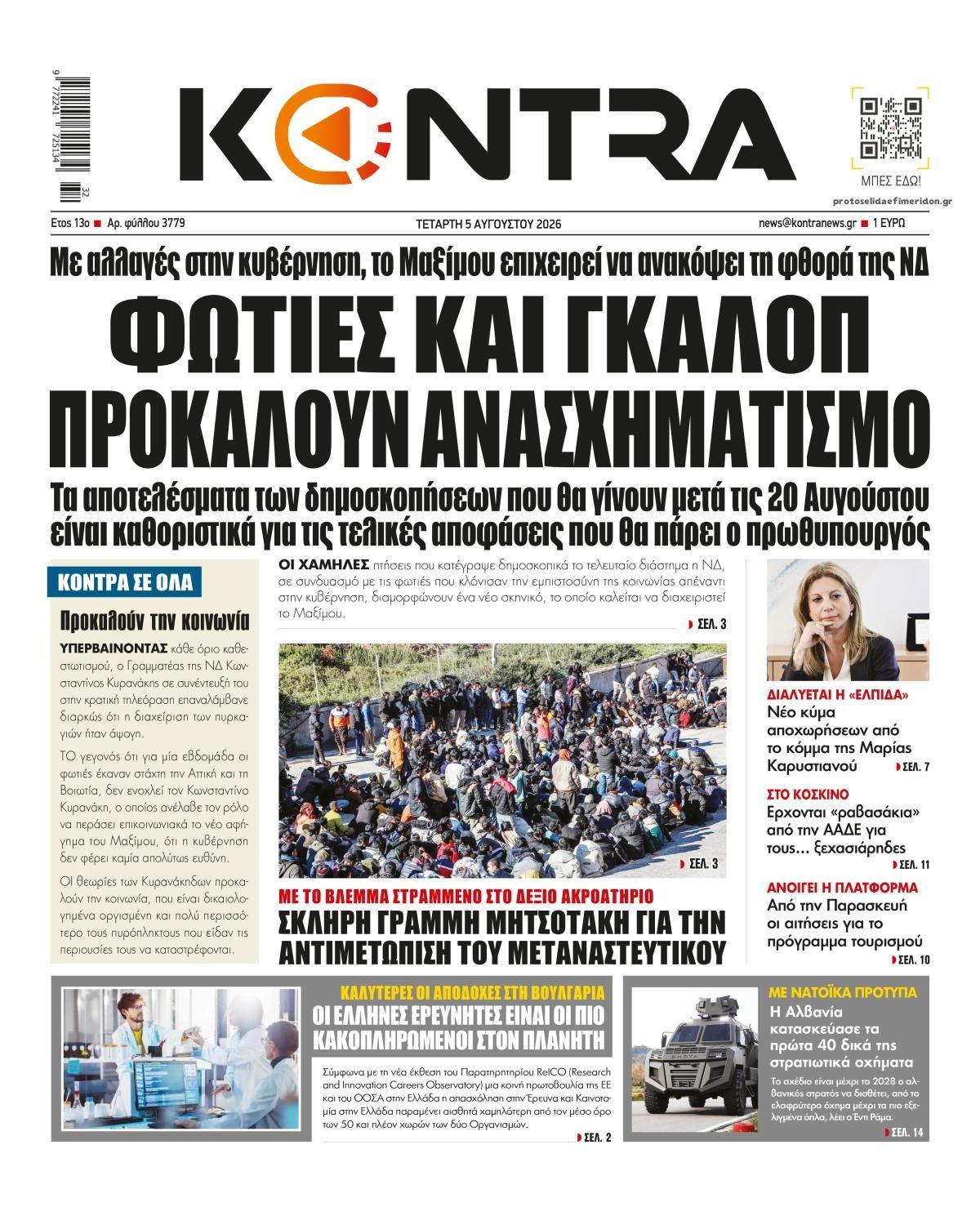 Πρωτοσέλιδο εφημερίδας Kontra News