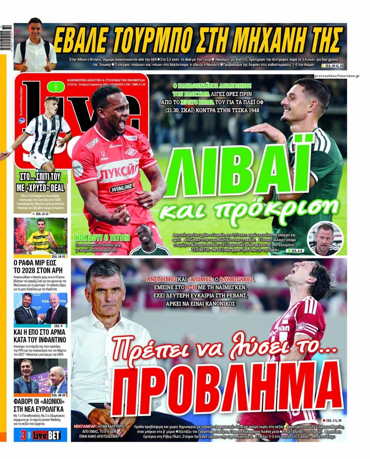 Πρωτοσέλιδο εφημερίδας Livesport