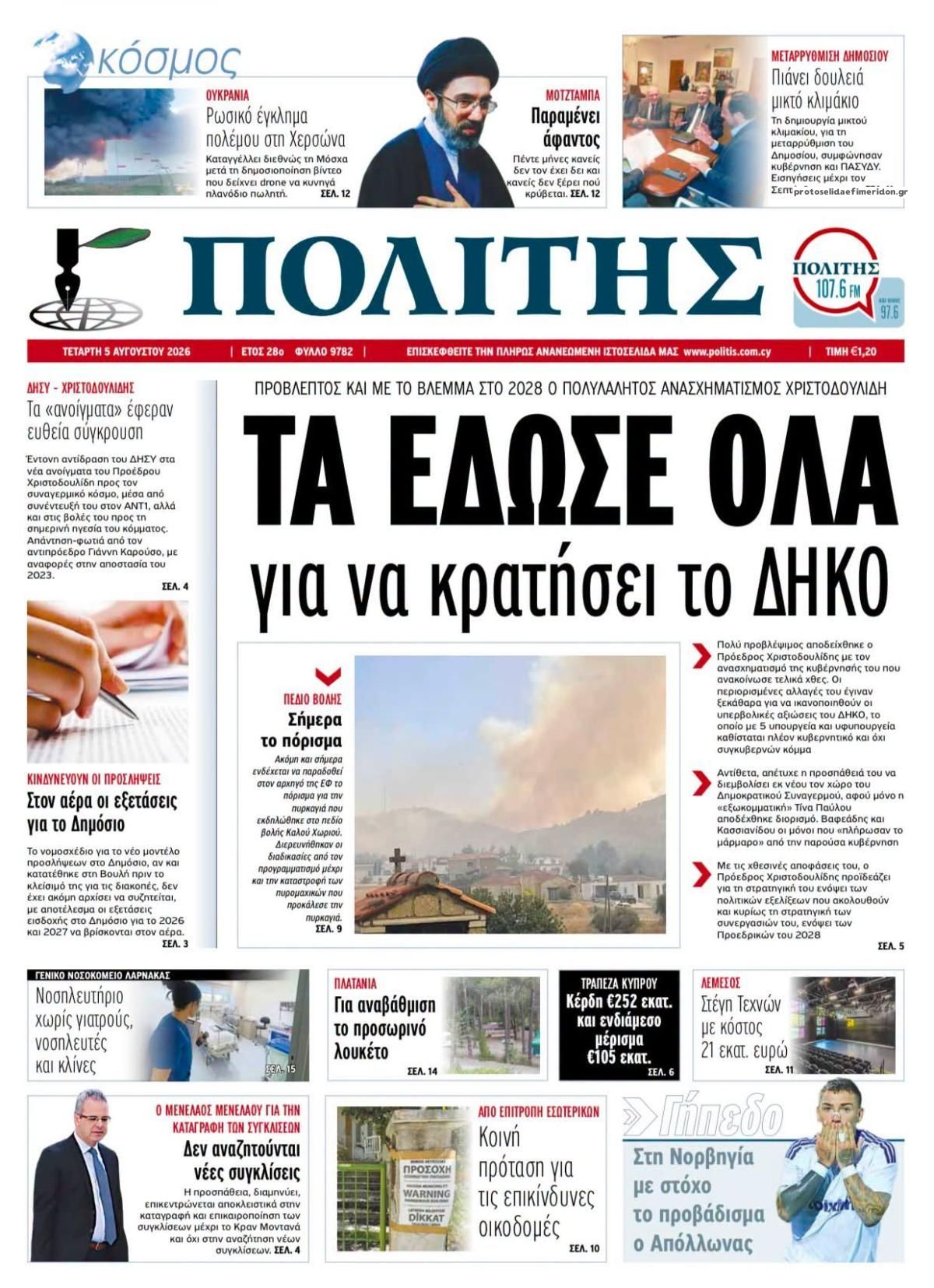 Πρωτοσέλιδο εφημερίδας Πολίτης Κύπρου