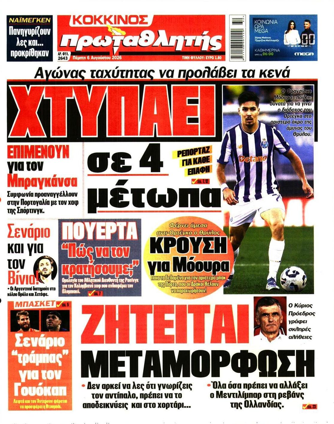 Πρωτοσέλιδο εφημερίδας Κόκκινος Πρωταθλητής