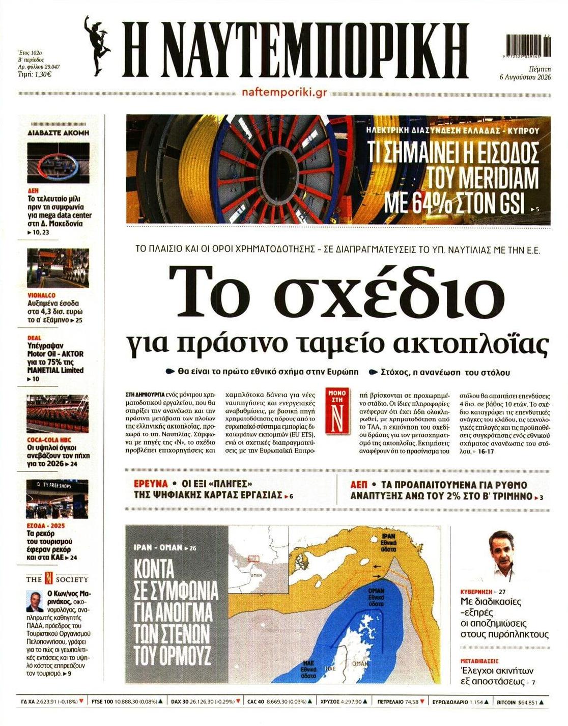 Πρωτοσέλιδο εφημερίδας Ναυτεμπορική