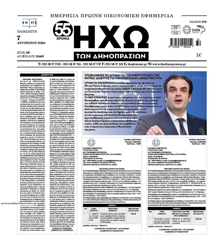 Πρωτοσέλιδο εφημερίδας Ηχώ