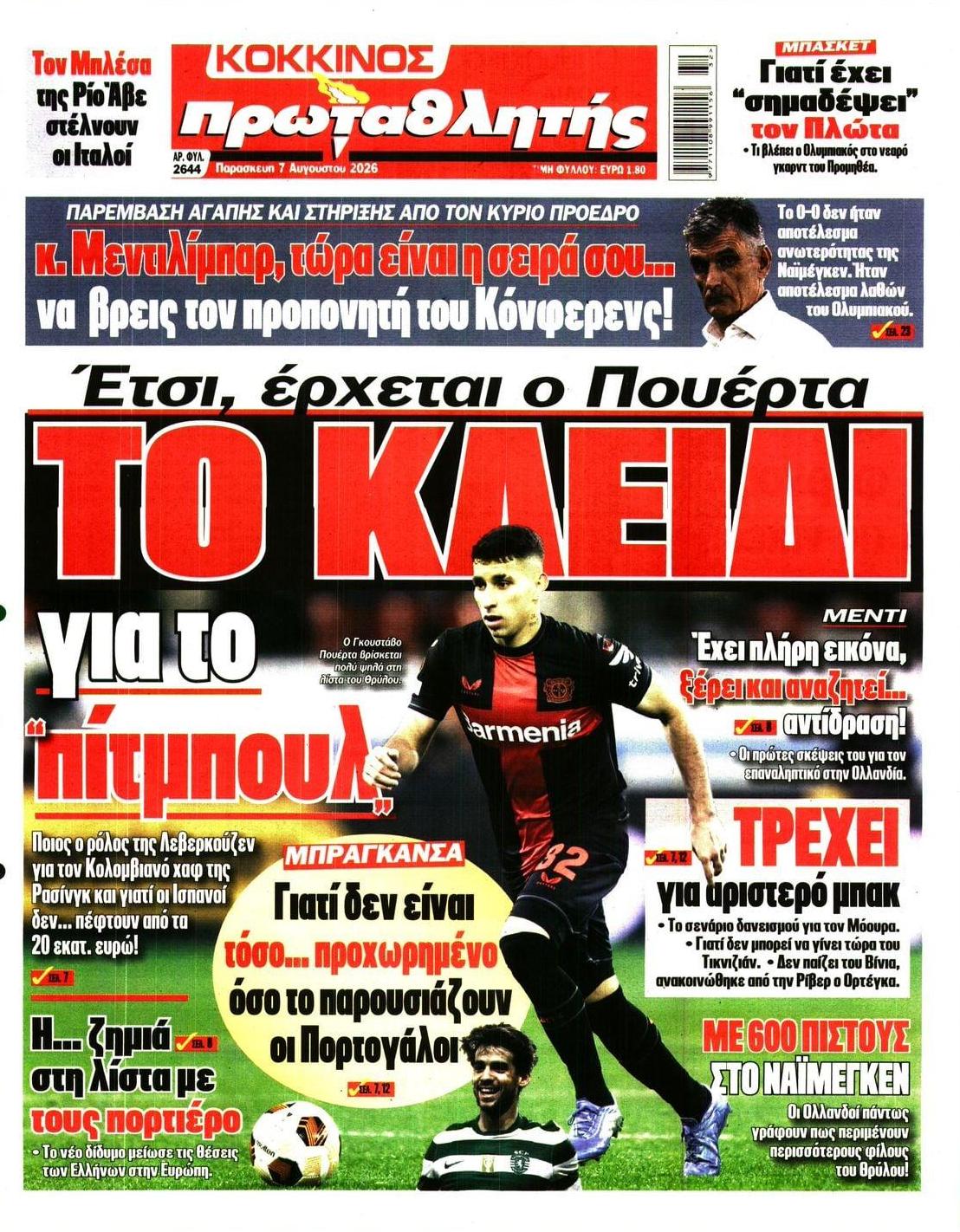 Πρωτοσέλιδο εφημερίδας Κόκκινος Πρωταθλητής