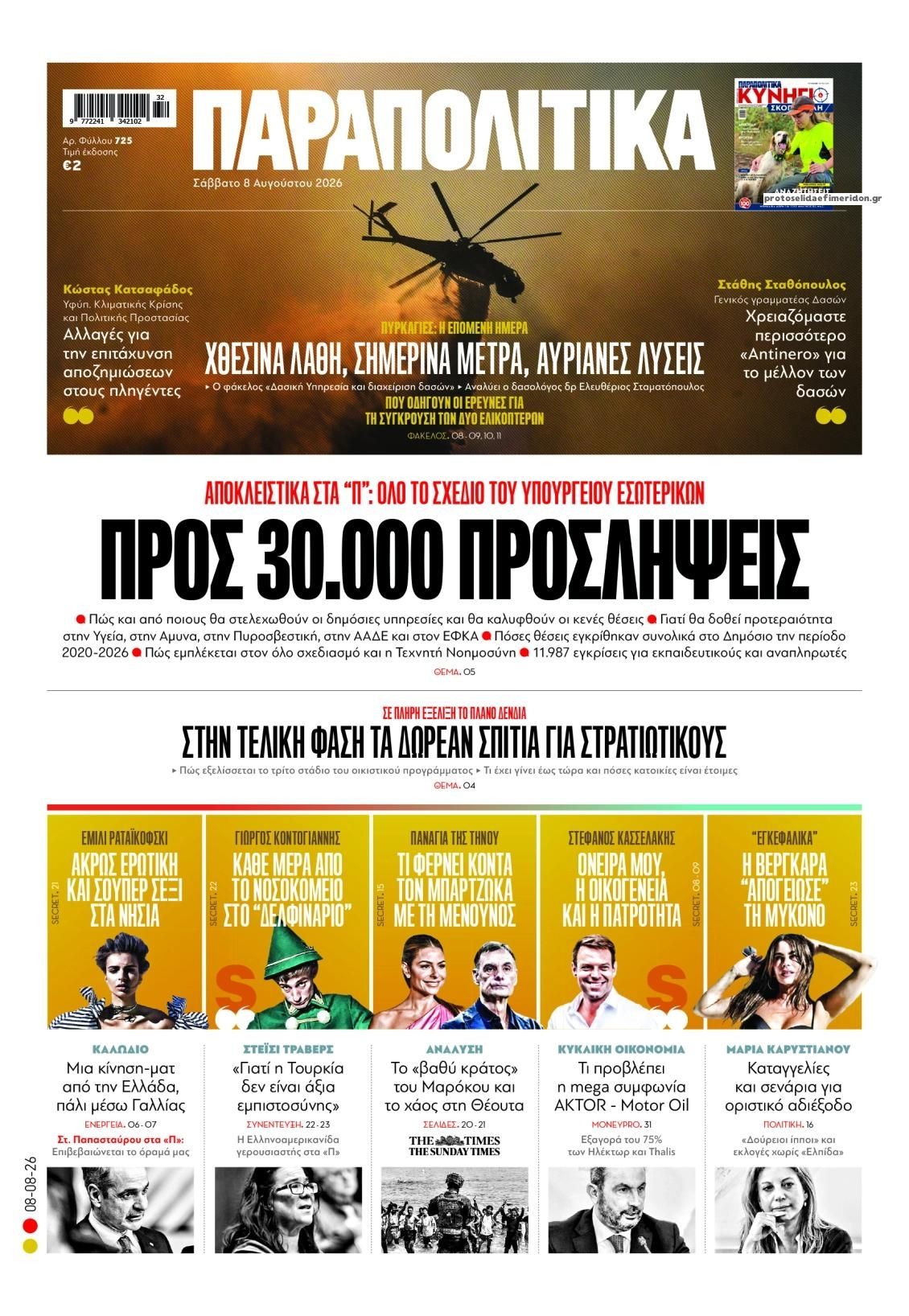 Πρωτοσέλιδο εφημερίδας Παραπολιτικά