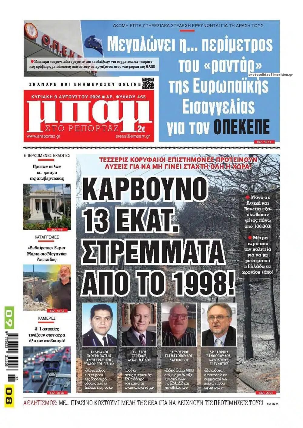 Πρωτοσέλιδο εφημερίδας Μπαμ στο Ρεπορτάζ