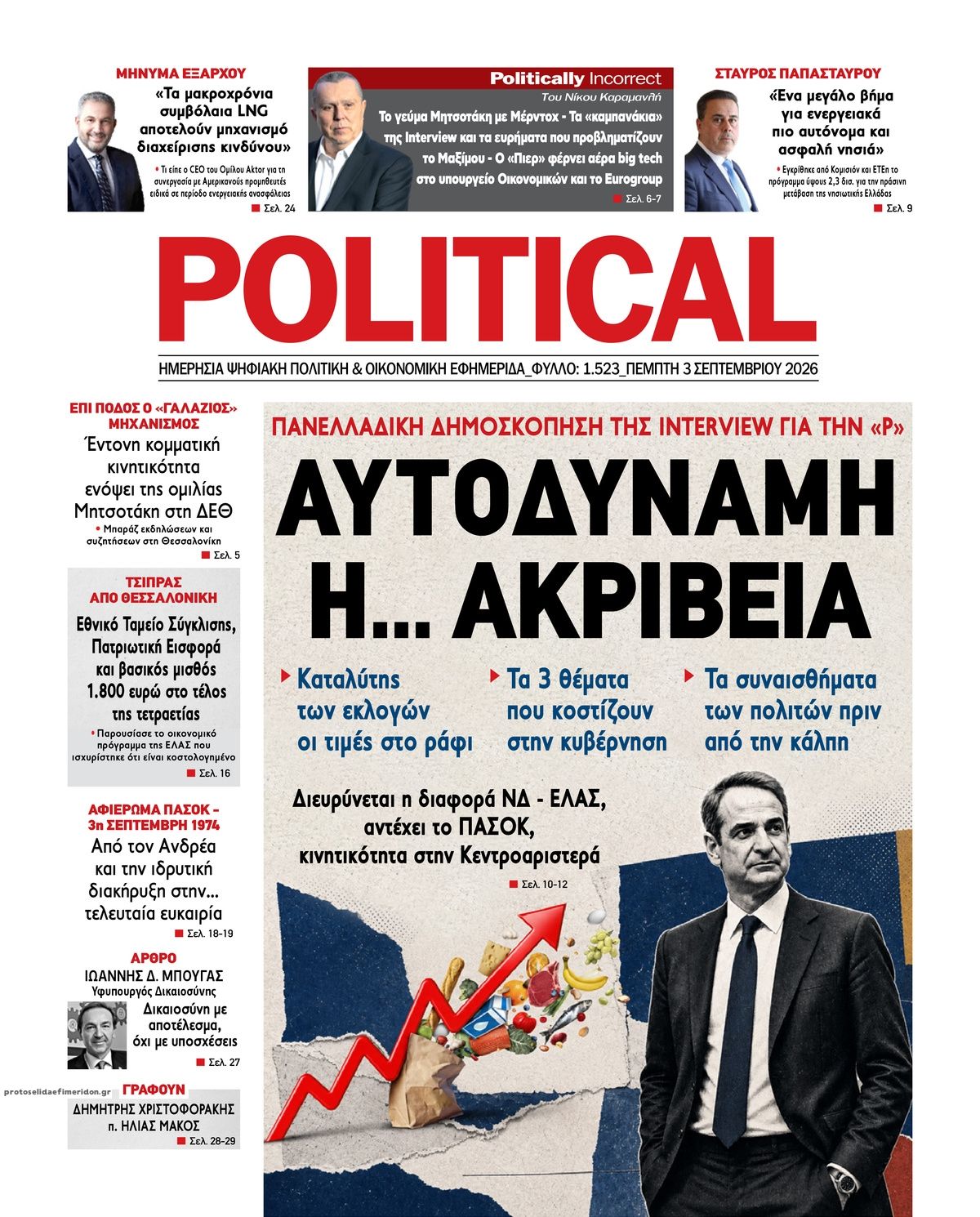 Πρωτοσέλιδο εφημερίδας Political 07/09/2026