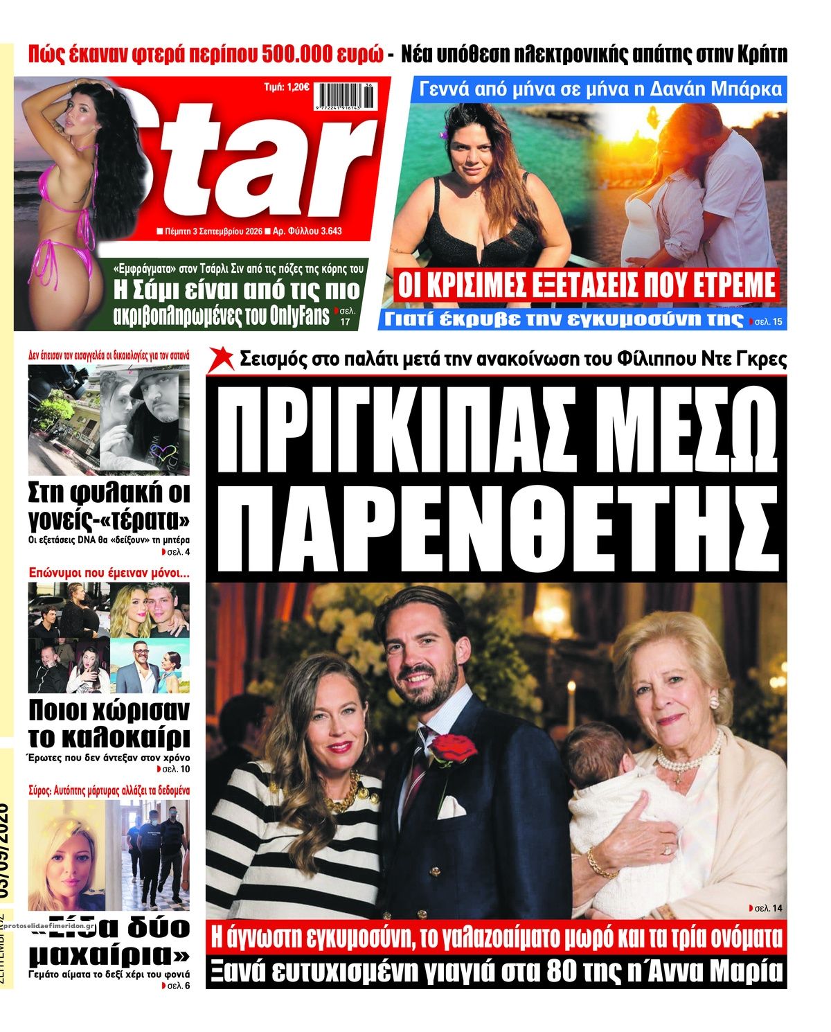 Πρωτοσέλιδο εφημερίδας Star Press 07/09/2026