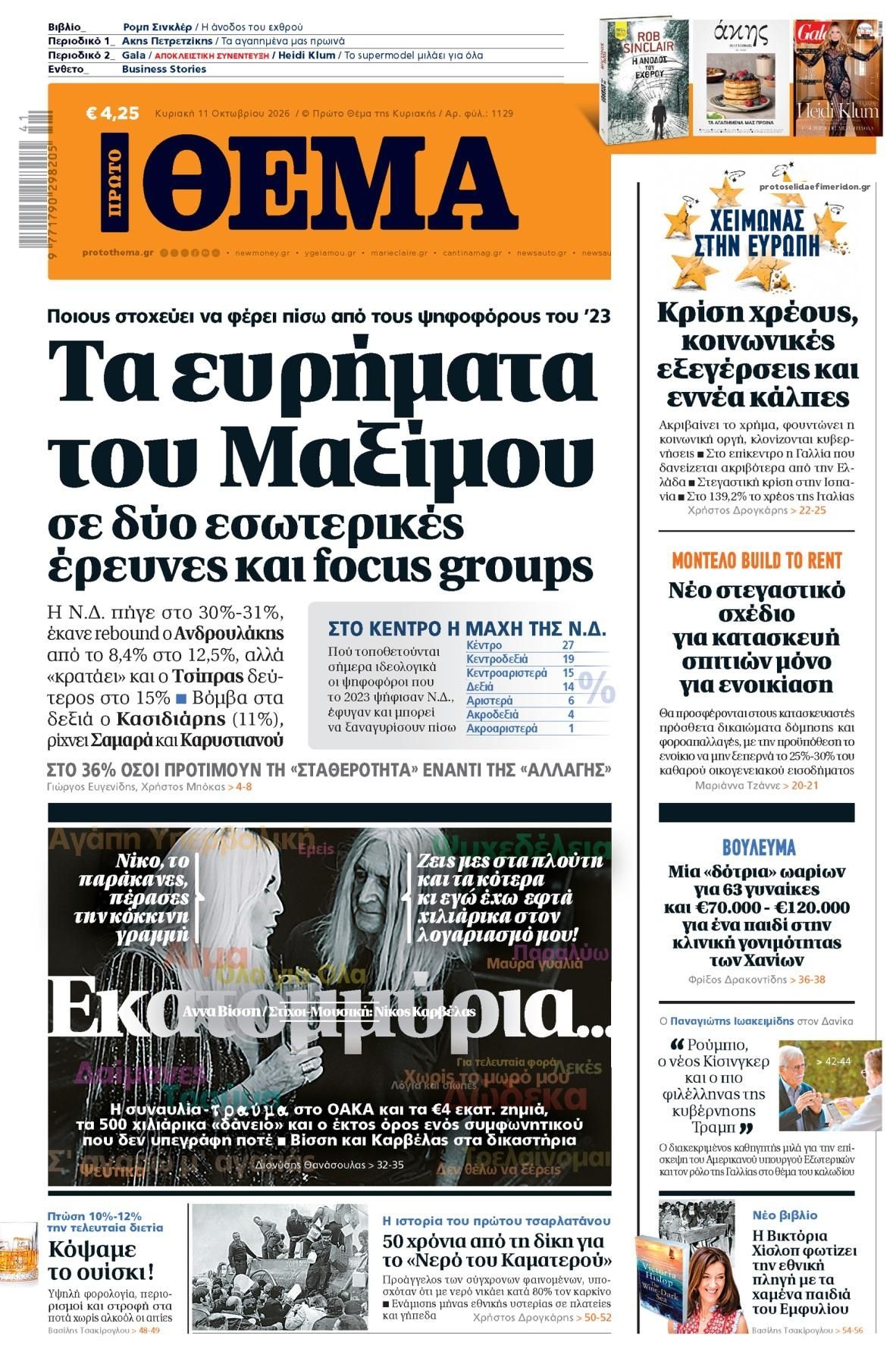 Πρωτοσέλιδο εφημερίδας Πρώτο Θέμα 10/10/2026