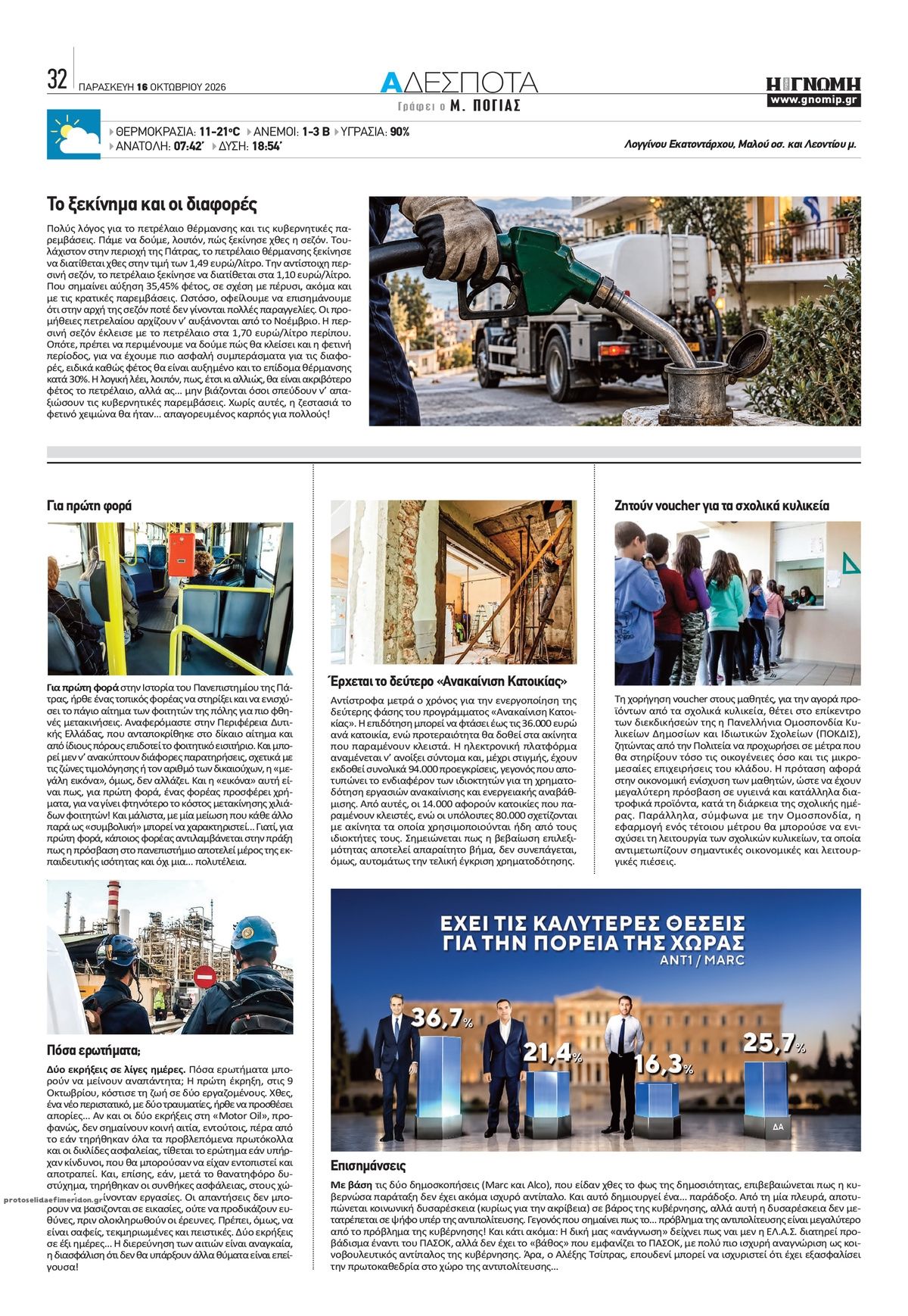 Οπισθόφυλλο εφημερίδας Γνώμη της Πάτρας 17/10/2026