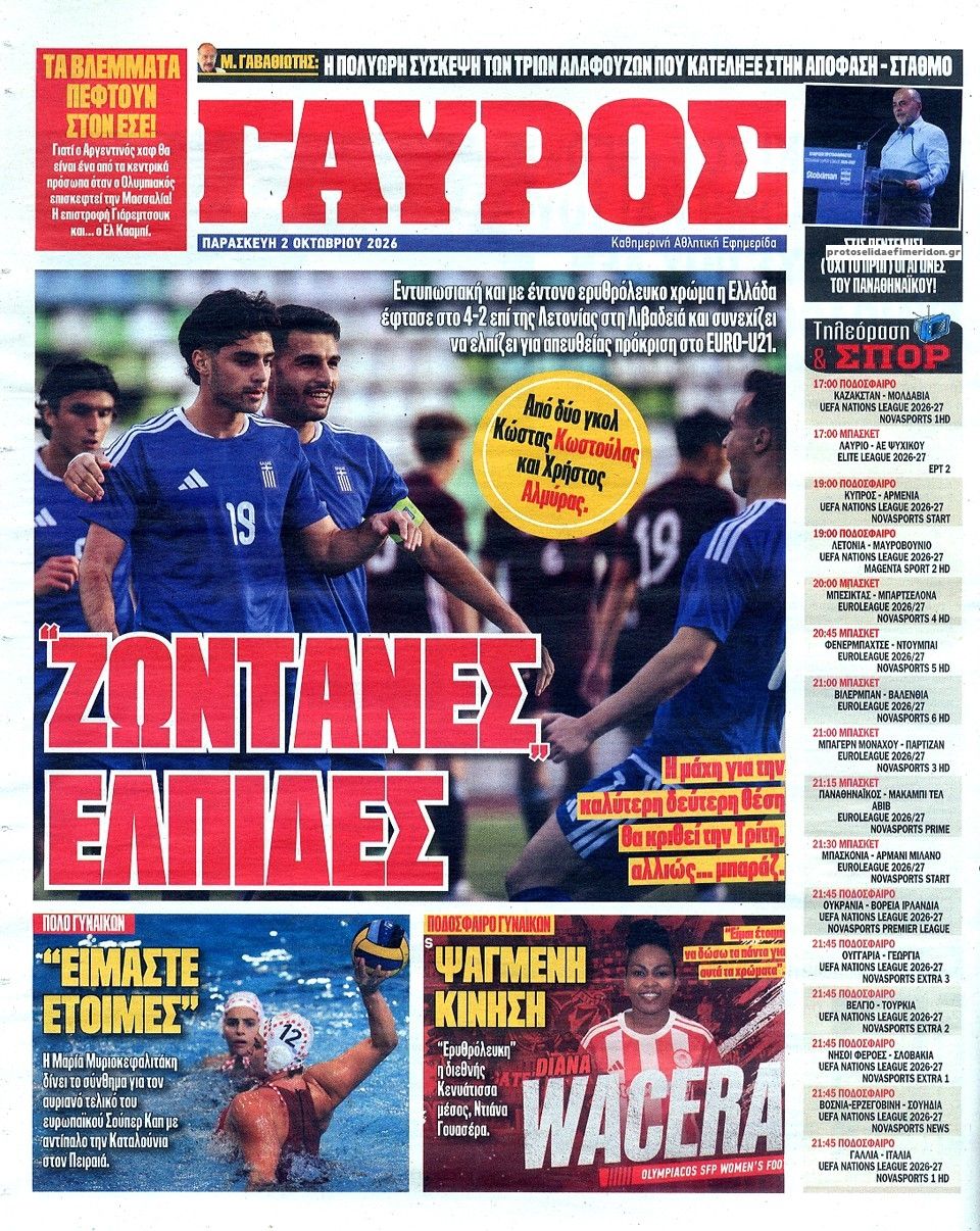 Οπισθόφυλλο εφημερίδας Κόκκινος Πρωταθλητής 03/10/2026