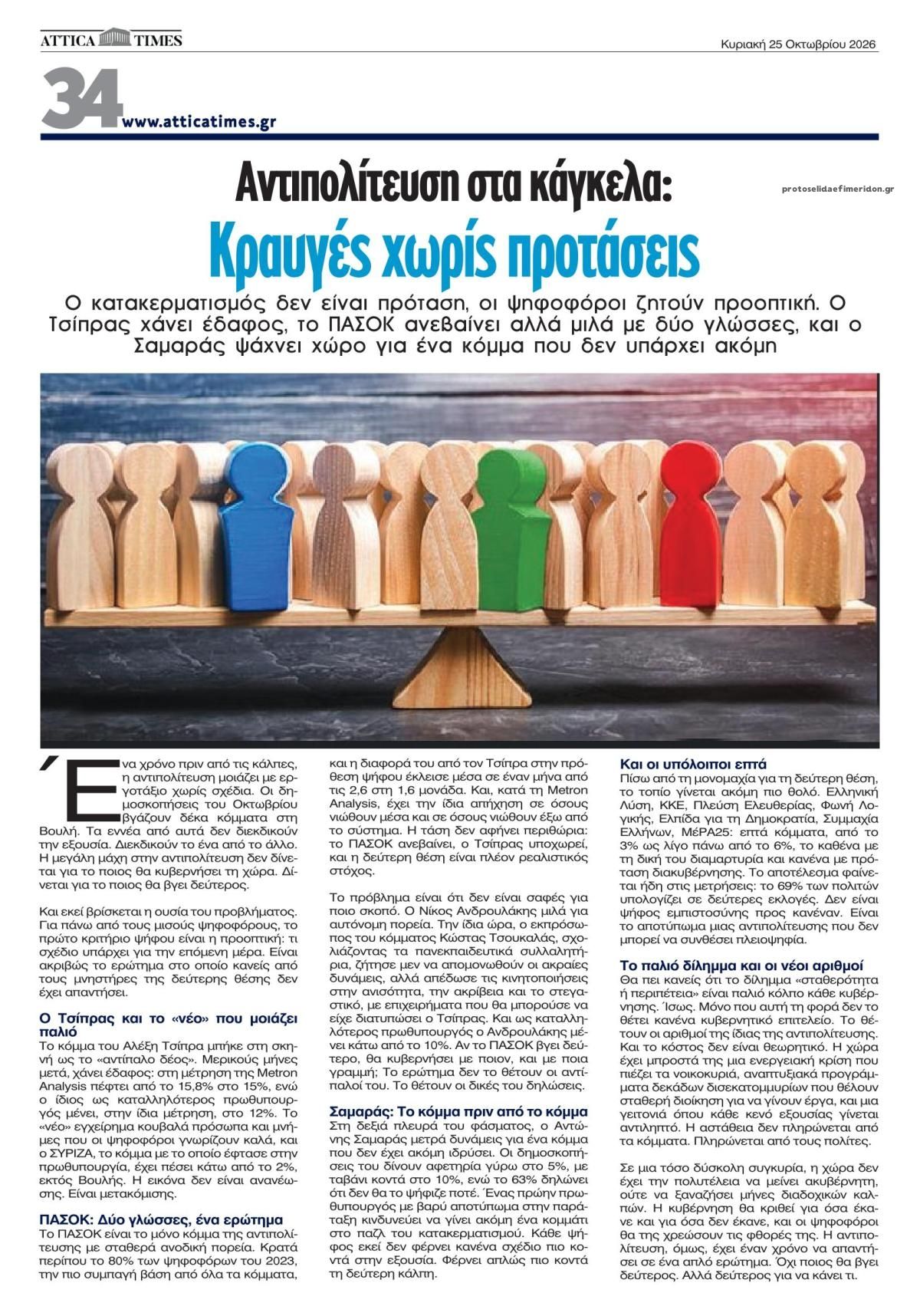 Οπισθόφυλλο εφημερίδας Attica Times 24/10/2026