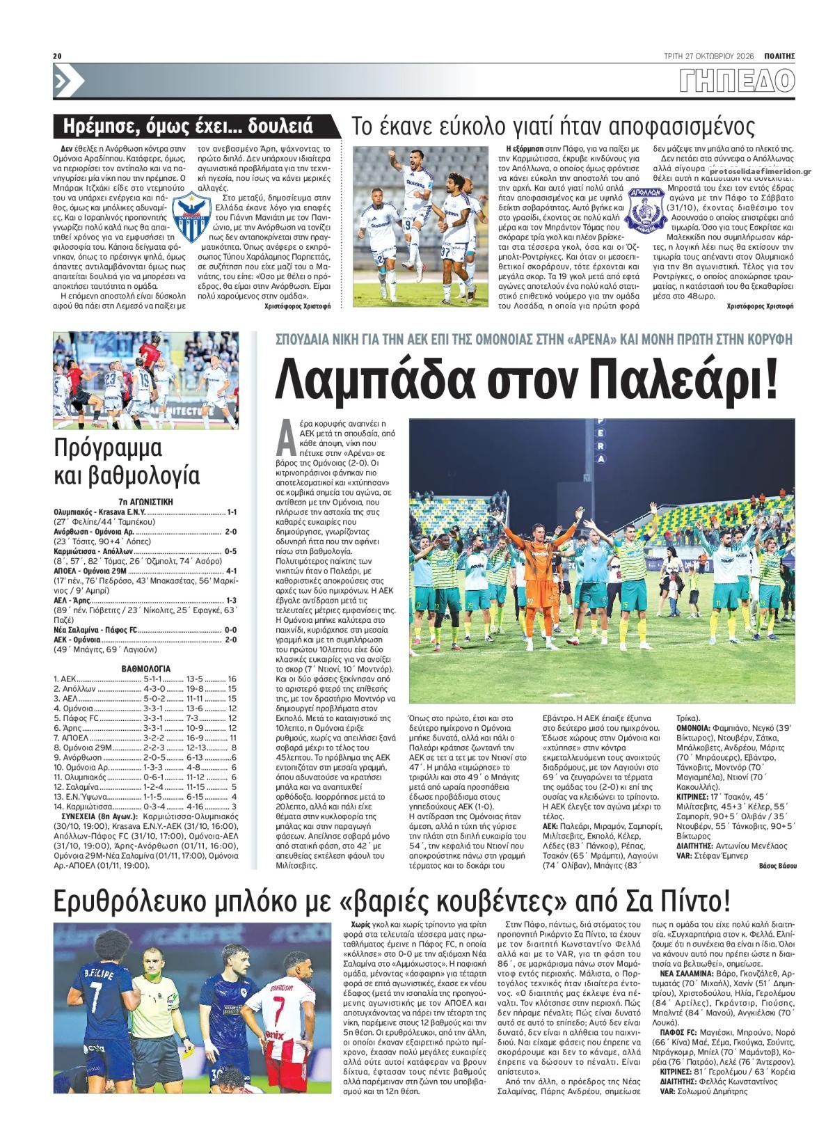 Οπισθόφυλλο εφημερίδας Πολίτης Κύπρου 28/10/2026