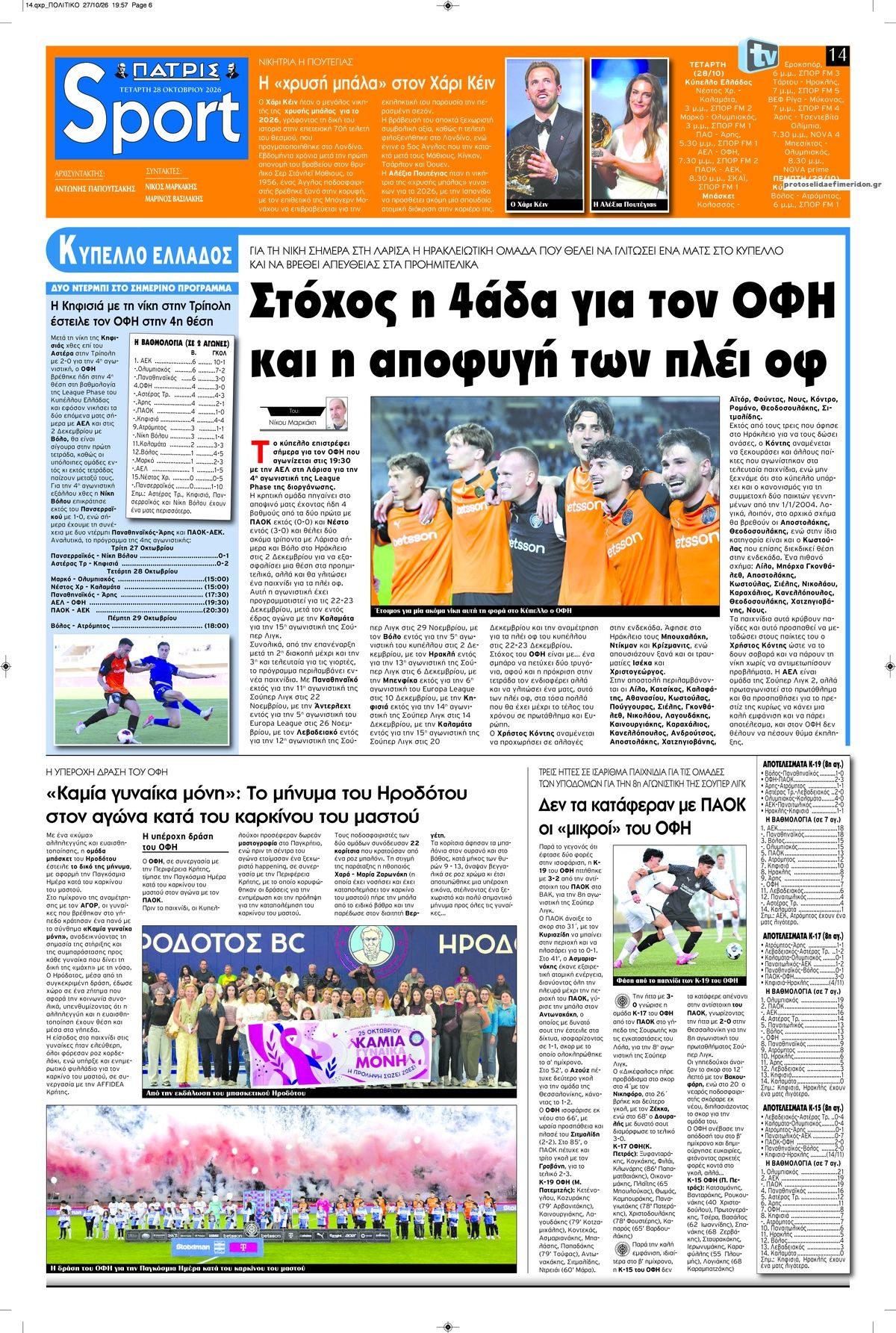 Πρωτοσέλιδο εφημερίδας  29/10/2026