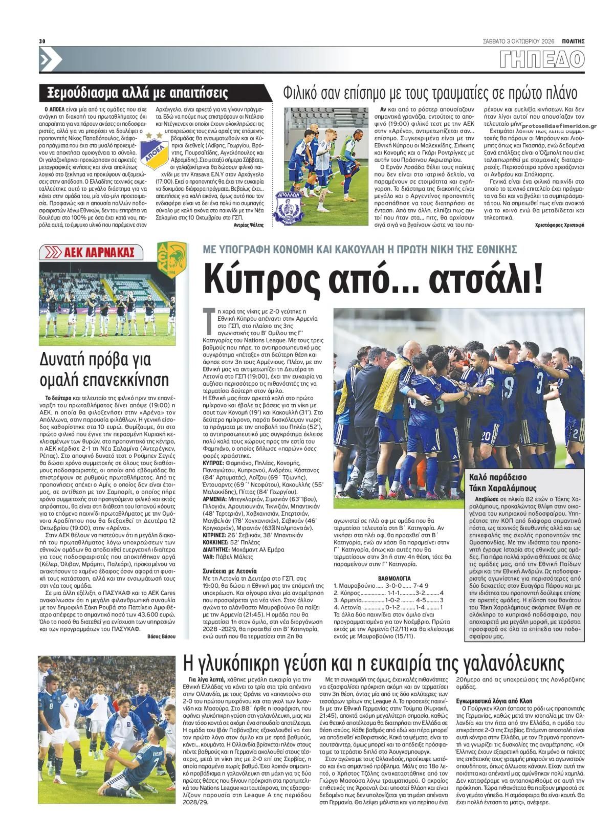 Οπισθόφυλλο εφημερίδας Πολίτης Κύπρου 04/10/2026