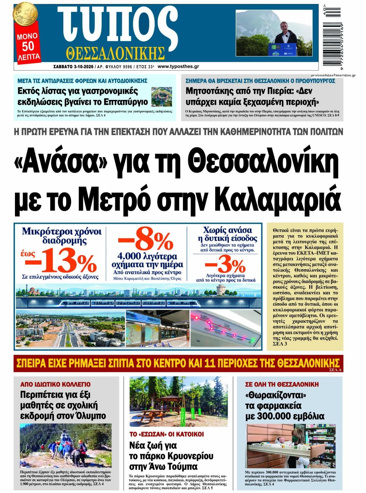 Πρωτοσέλιδο εφημερίδας Τύπος Θεσσαλονίκης 04/10/2026