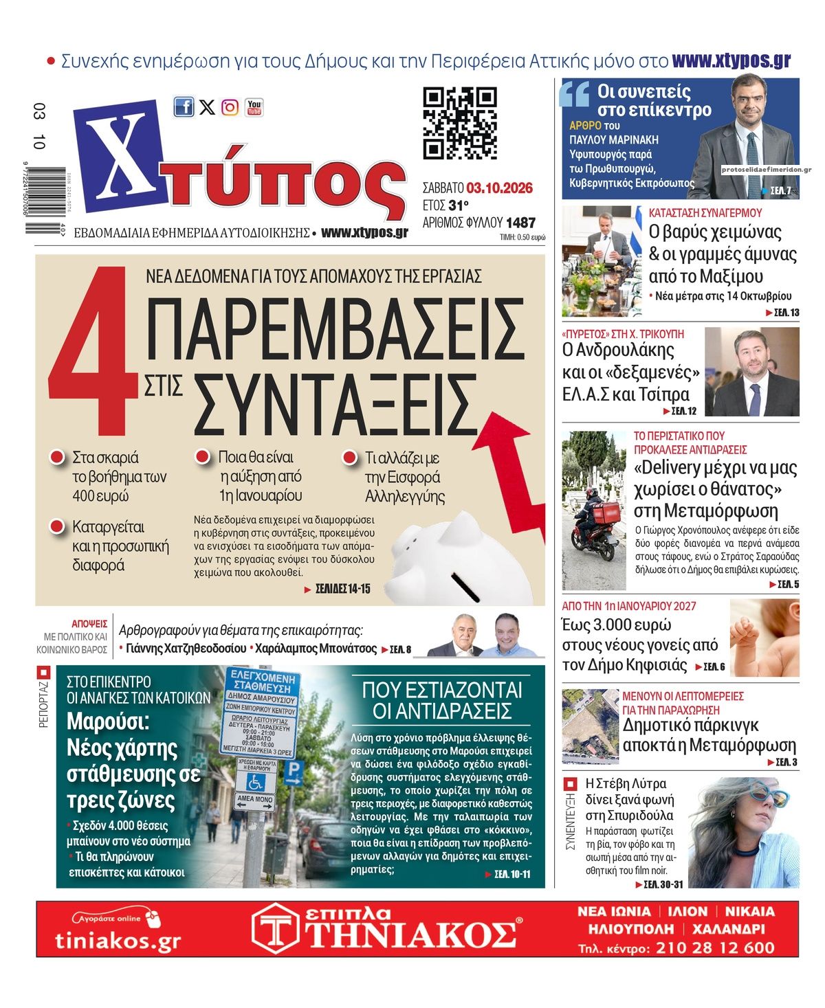 Πρωτοσέλιδο εφημερίδας Χτύπος 05/10/2026