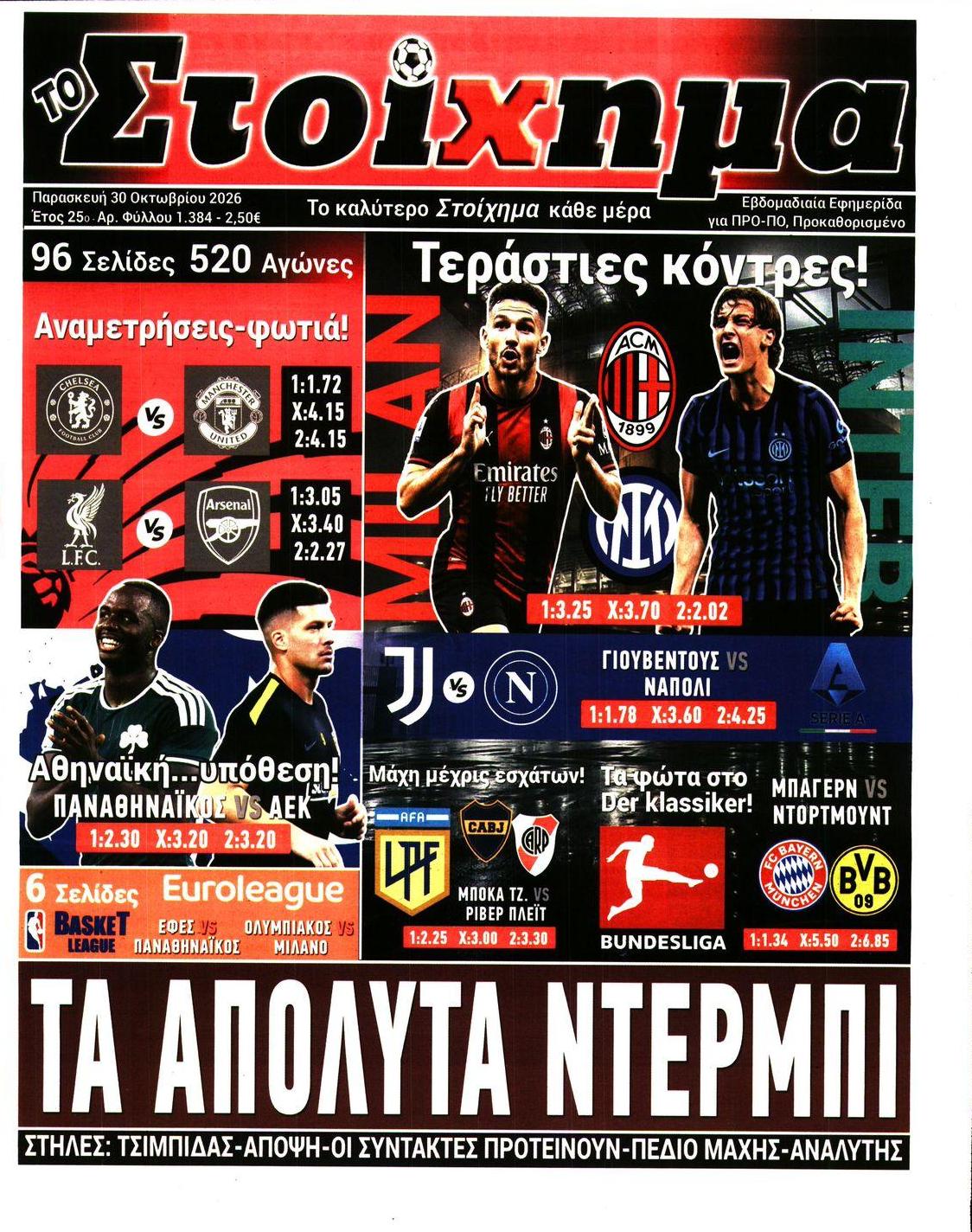 Πρωτοσέλιδο εφημερίδας Στοίχημα 31/10/2026