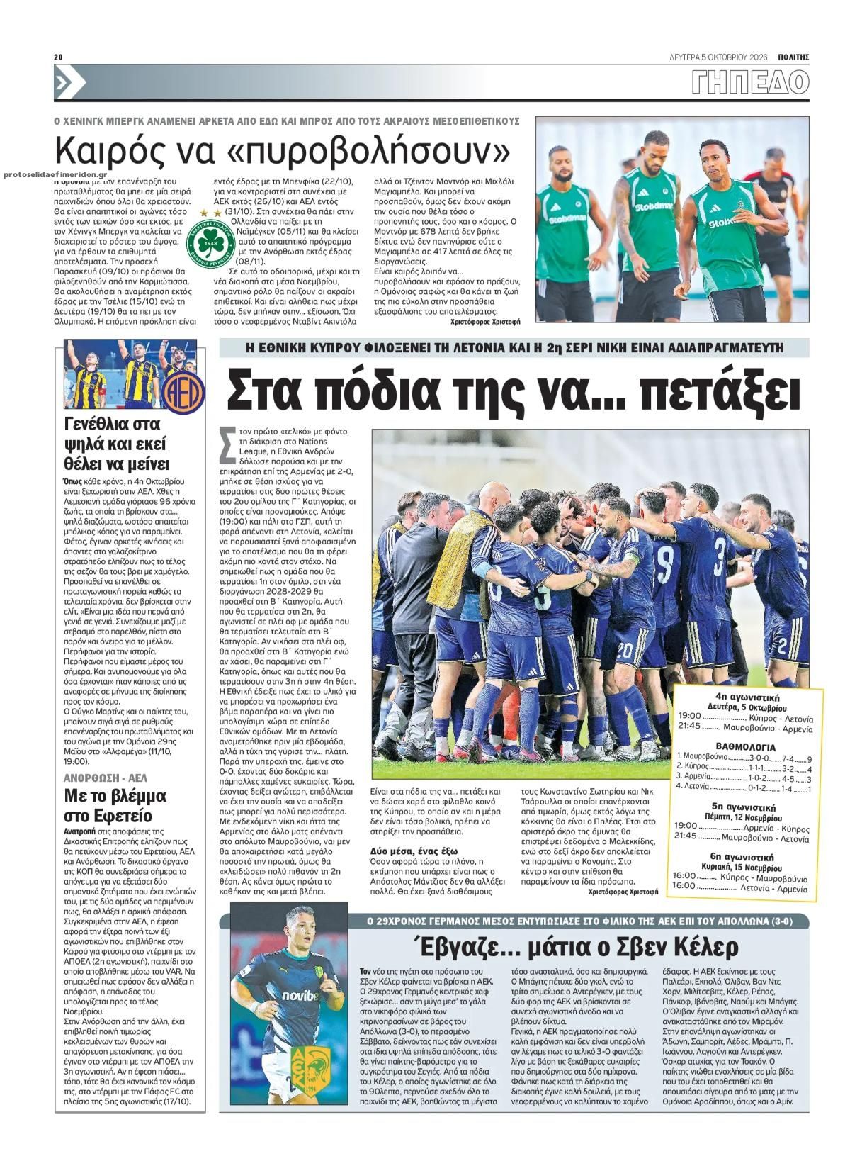 Οπισθόφυλλο εφημερίδας Πολίτης Κύπρου 07/10/2026