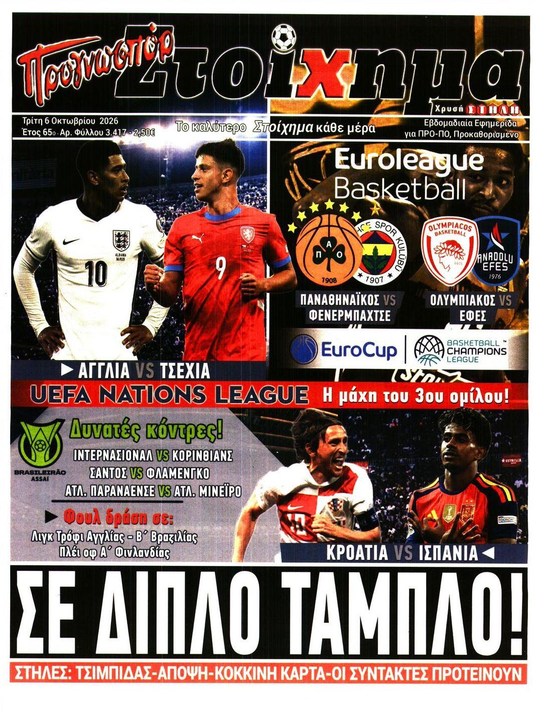 Πρωτοσέλιδο εφημερίδας Στοίχημα 09/10/2026